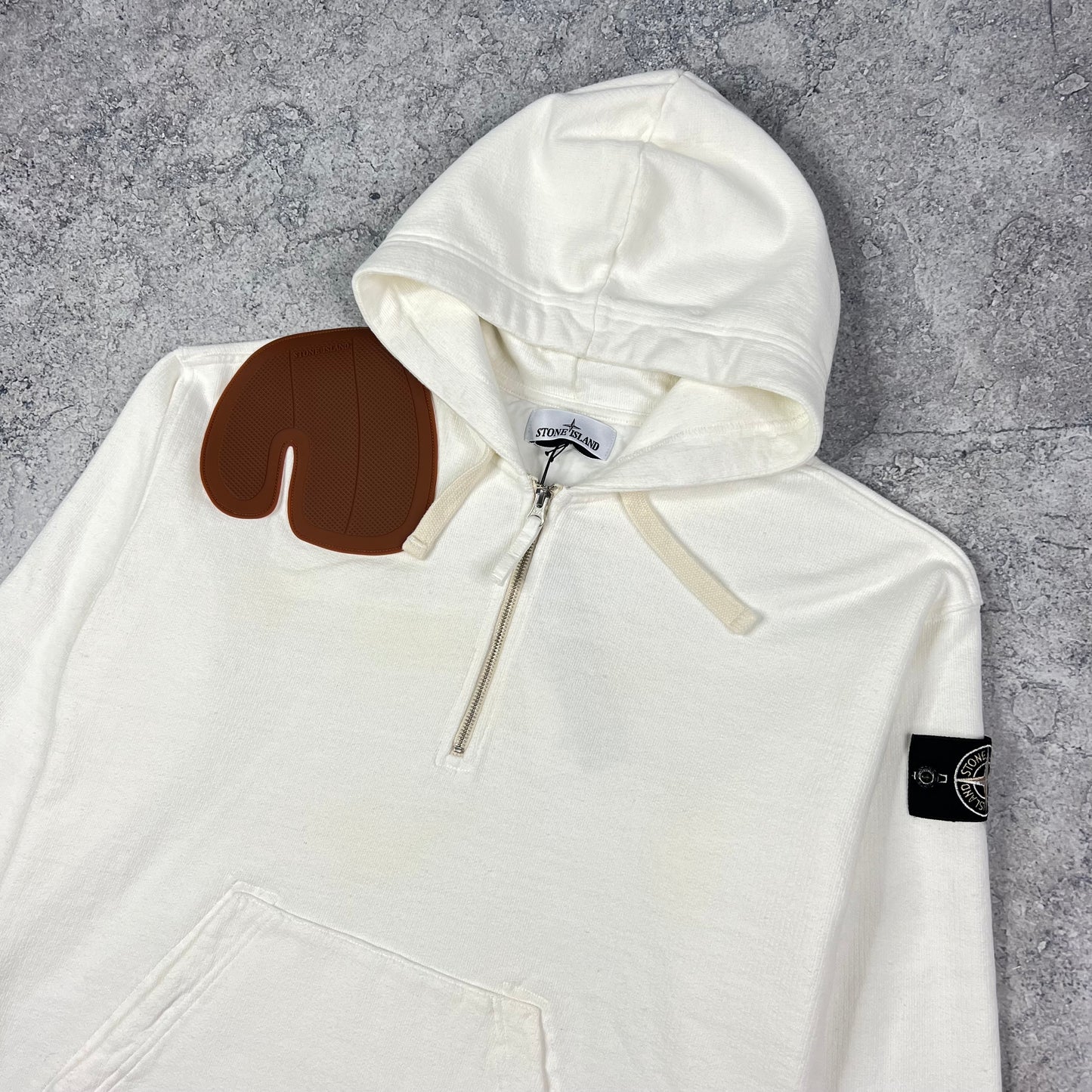 Stone Island White Raw Beauty Plate Hoodie Medium 22.5”