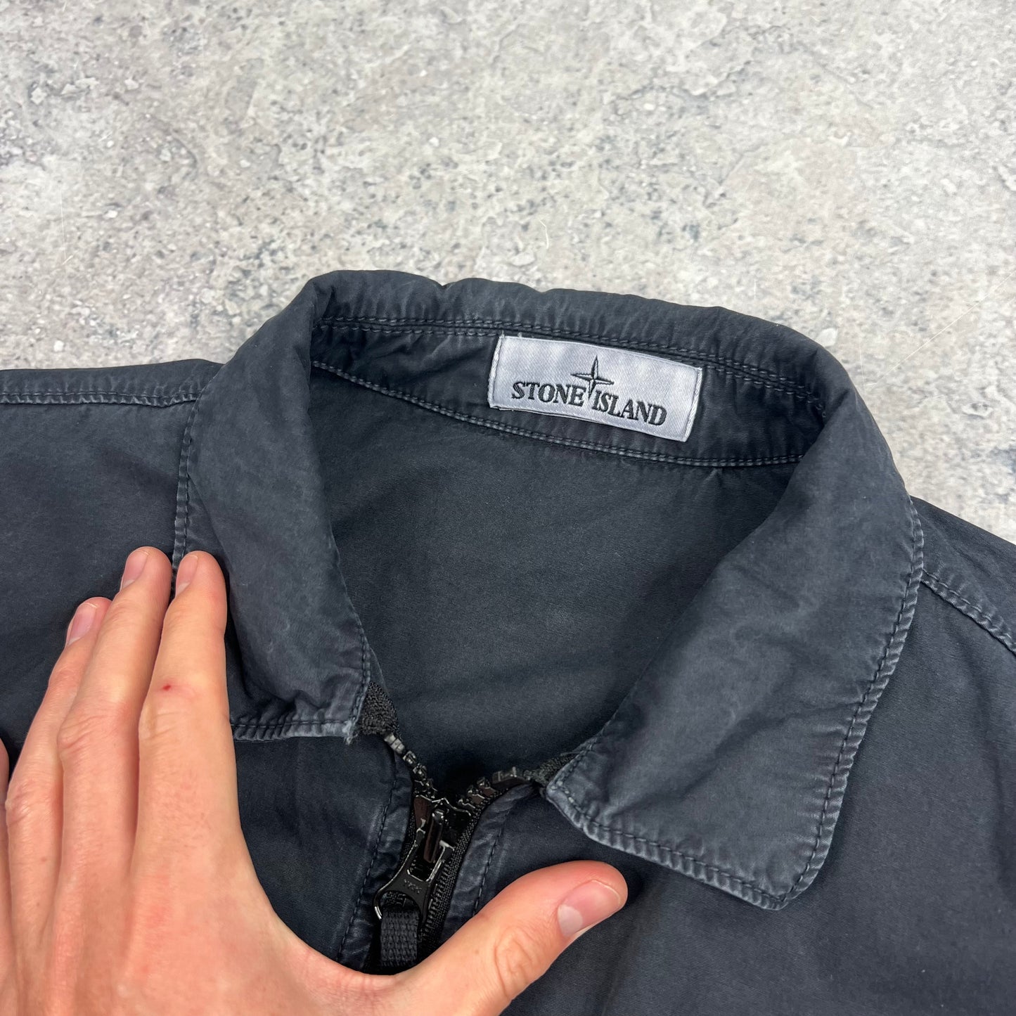 Stone Island Navy Garment Dyed Overshirt Medium 21.5”