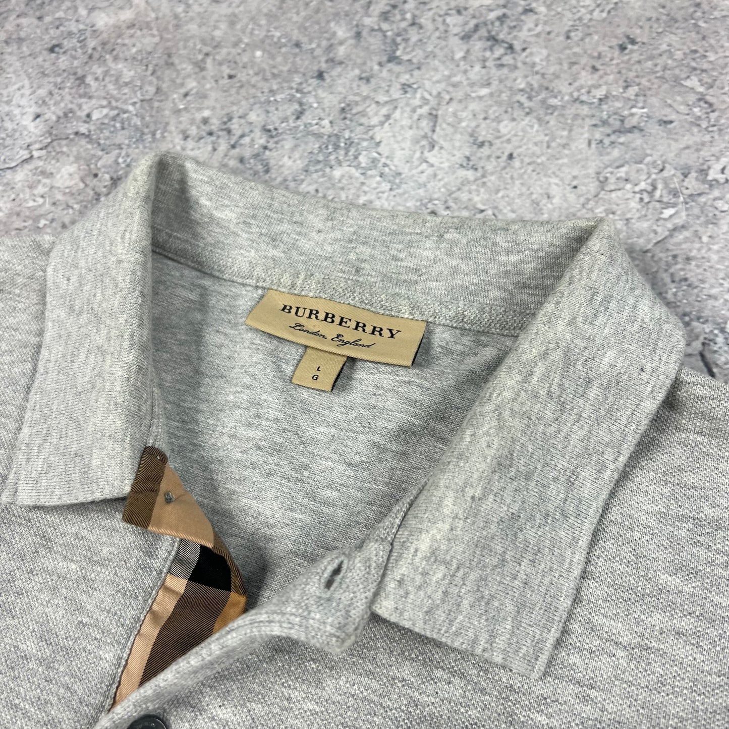 Burberry Grey Long Sleeve Polo Shirt Large 21.5”