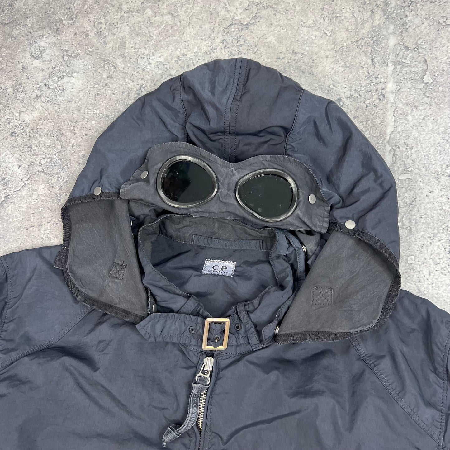 CP Company Navy Nylon Goggle Jacket 54- L/XL 22.75”