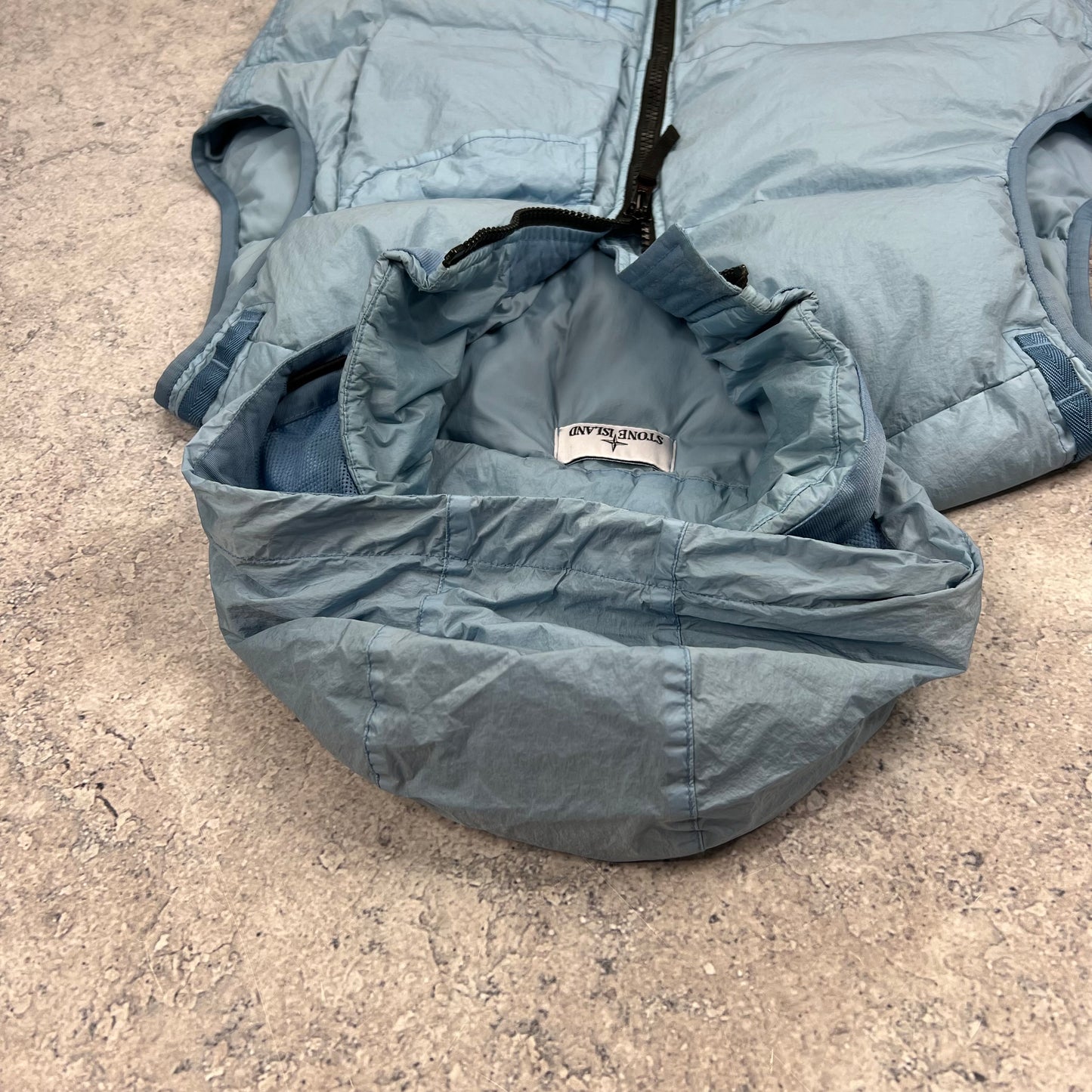 Stone Island Blue Crinkle Reps Down Gilet Large 23.5”