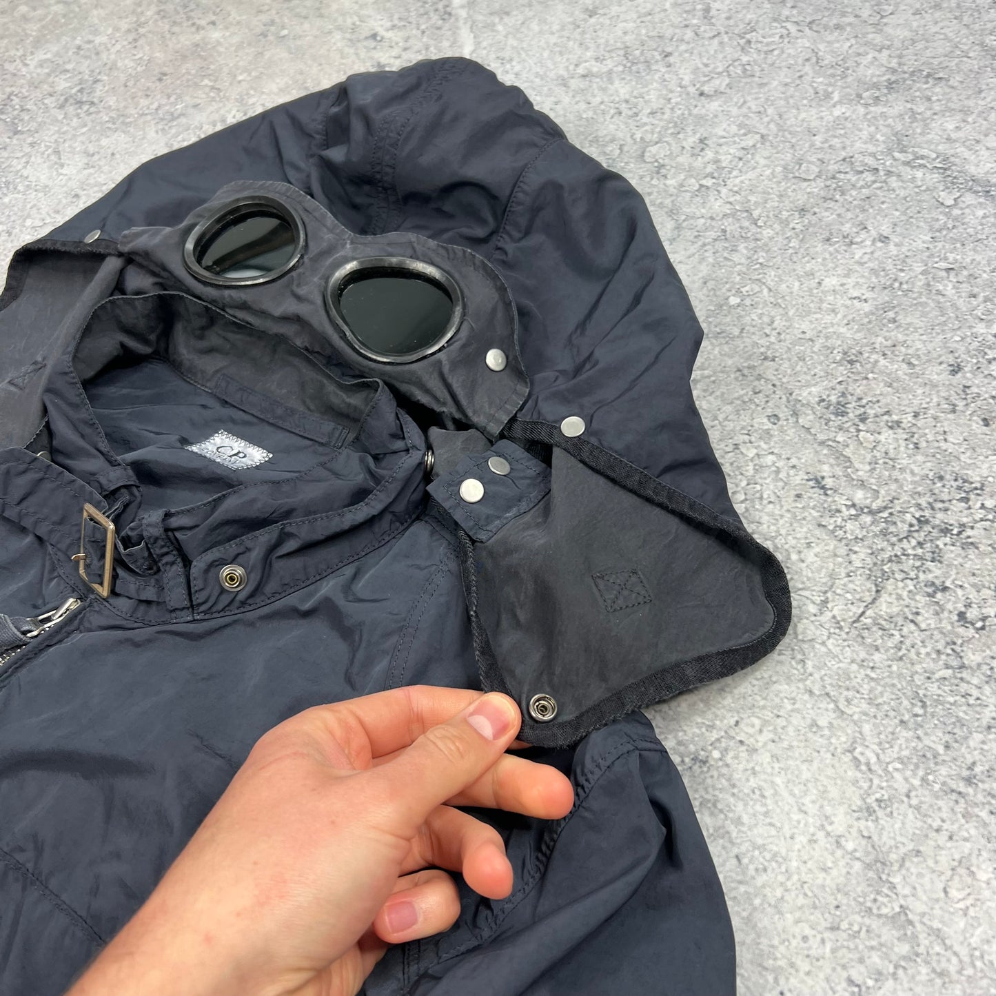 CP Company Navy Nylon Goggle Jacket 54- L/XL 22.75”