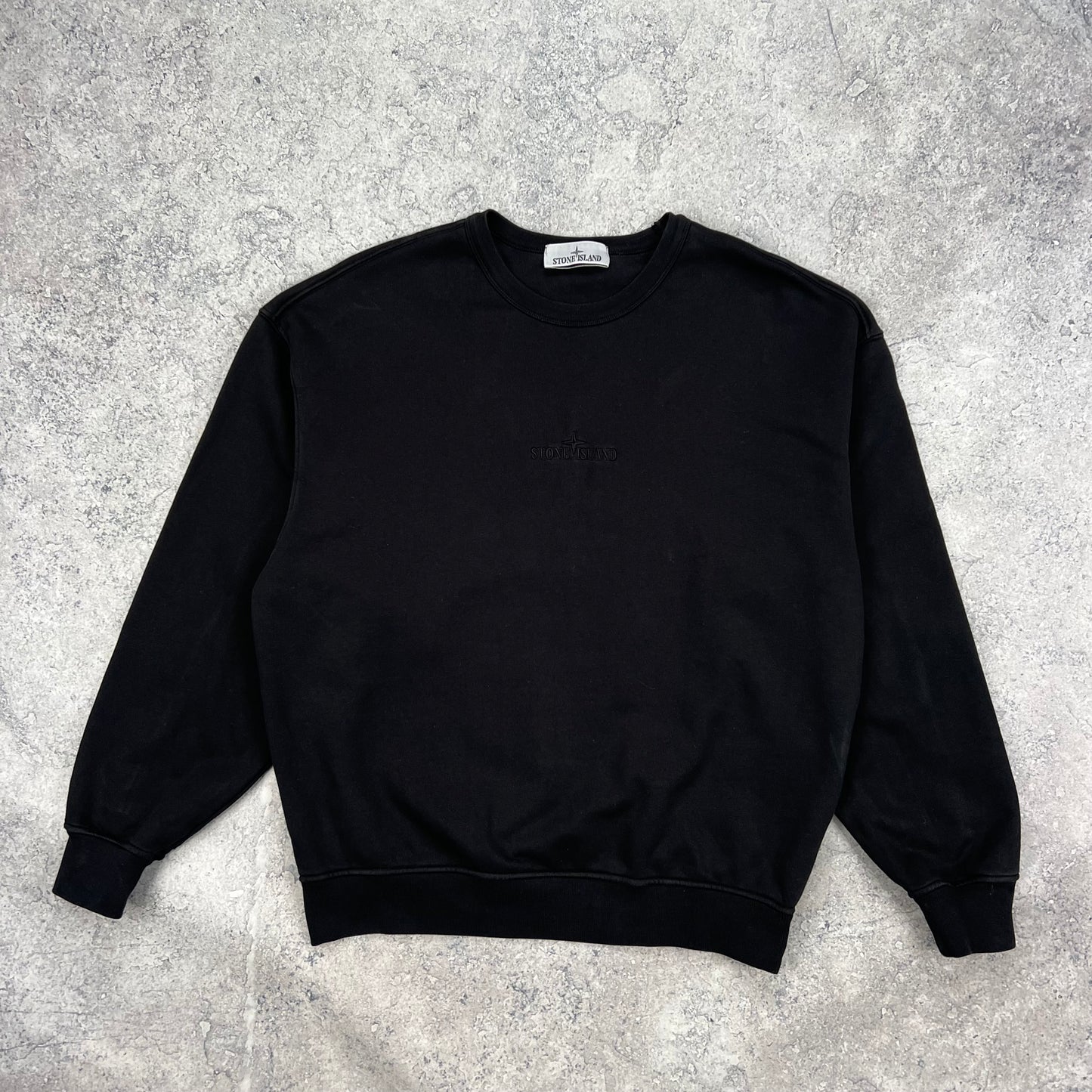 Stone Island Black Boxy Logo Sweatshirt Small 23”