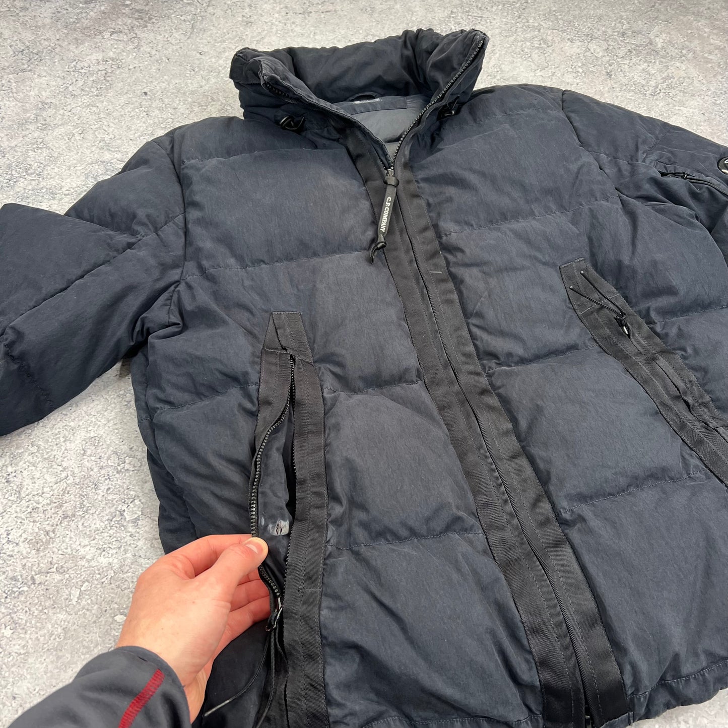 CP Company Navy 50 Fili Lens Down Jacket 48- Medium 23.5”
