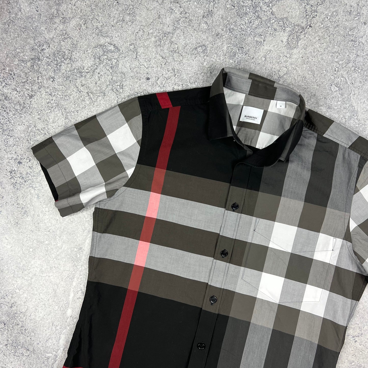 Burberry Black Somerton Short Sleeve Shirt Medium 21.25”