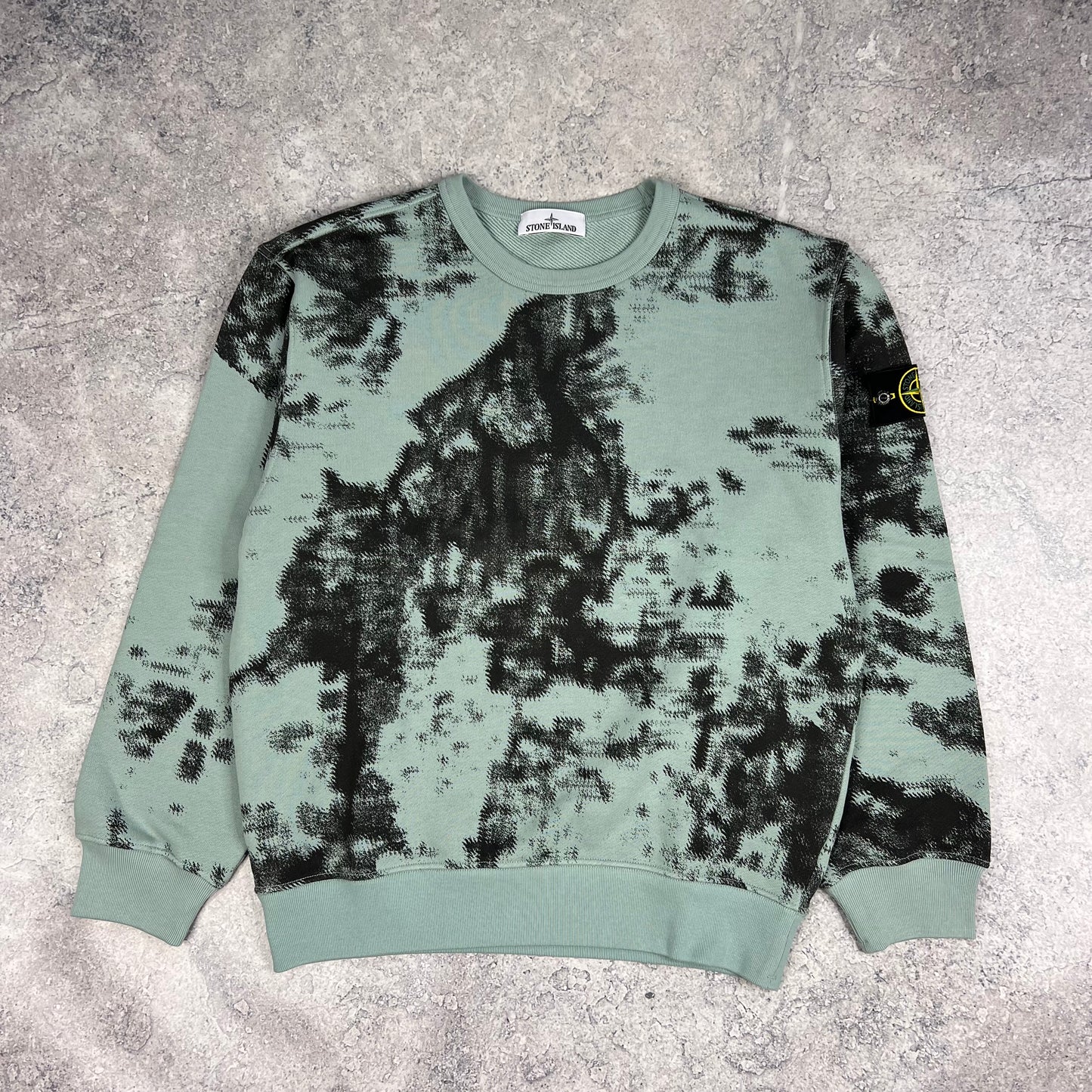 Stone Island Blue Earth Mapping Camo Sweatshirt Large 23.5”