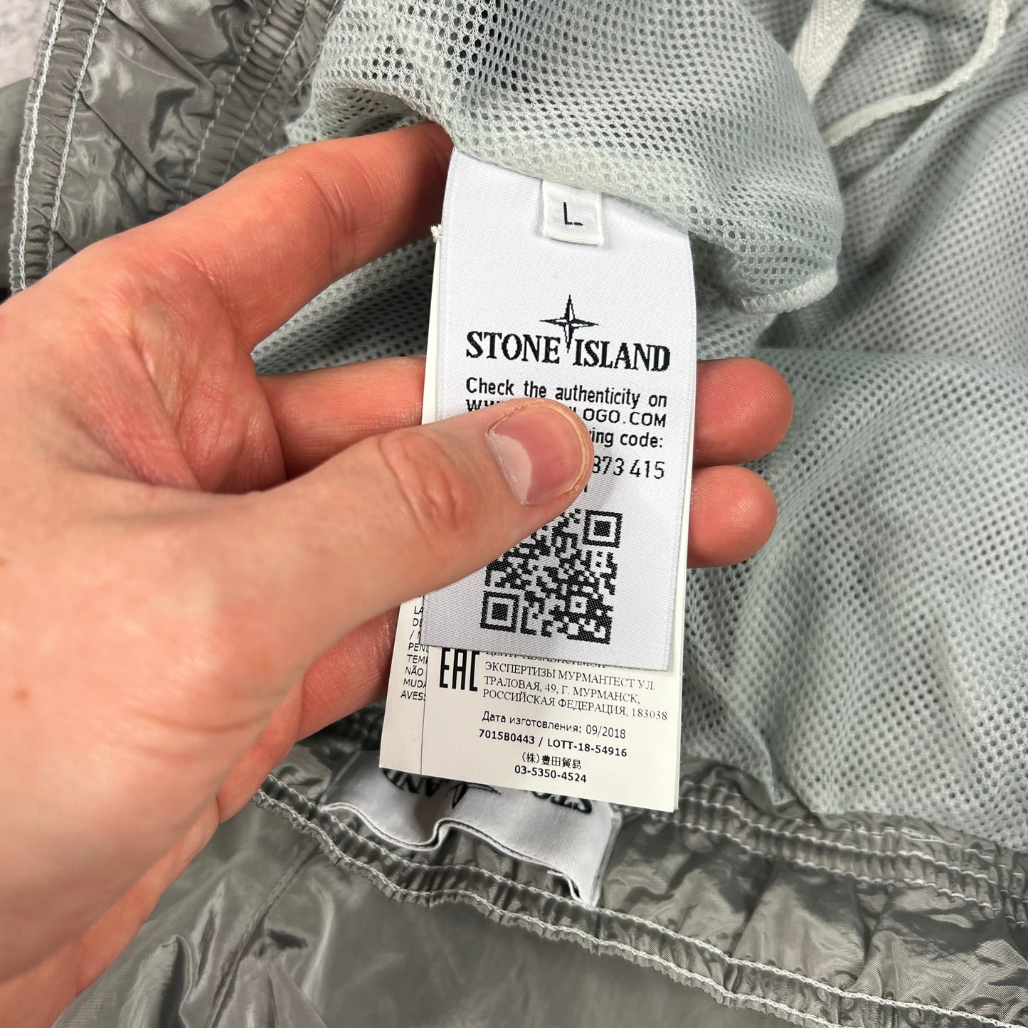 Stone Island Silver Nylon Metal Swimshorts Large 34”