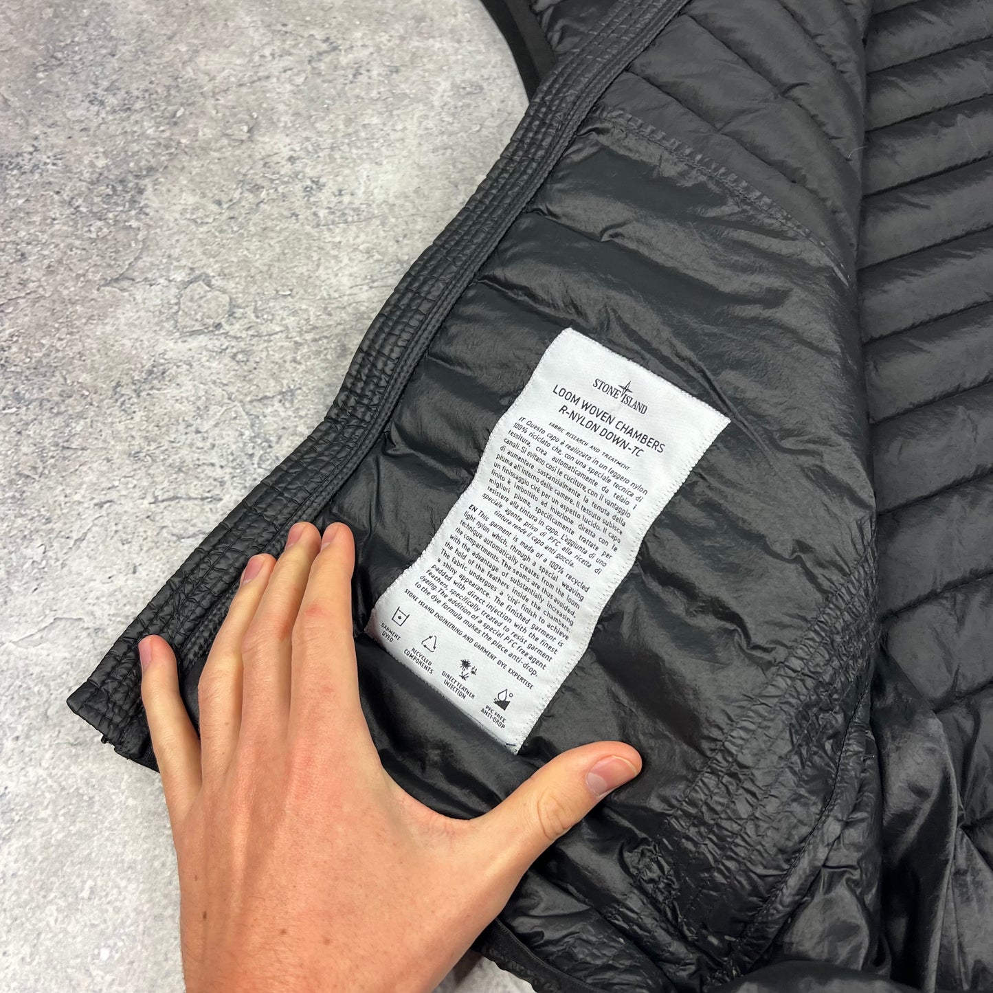 Stone Island Black Loom Woven Down Gilet XXL 26”