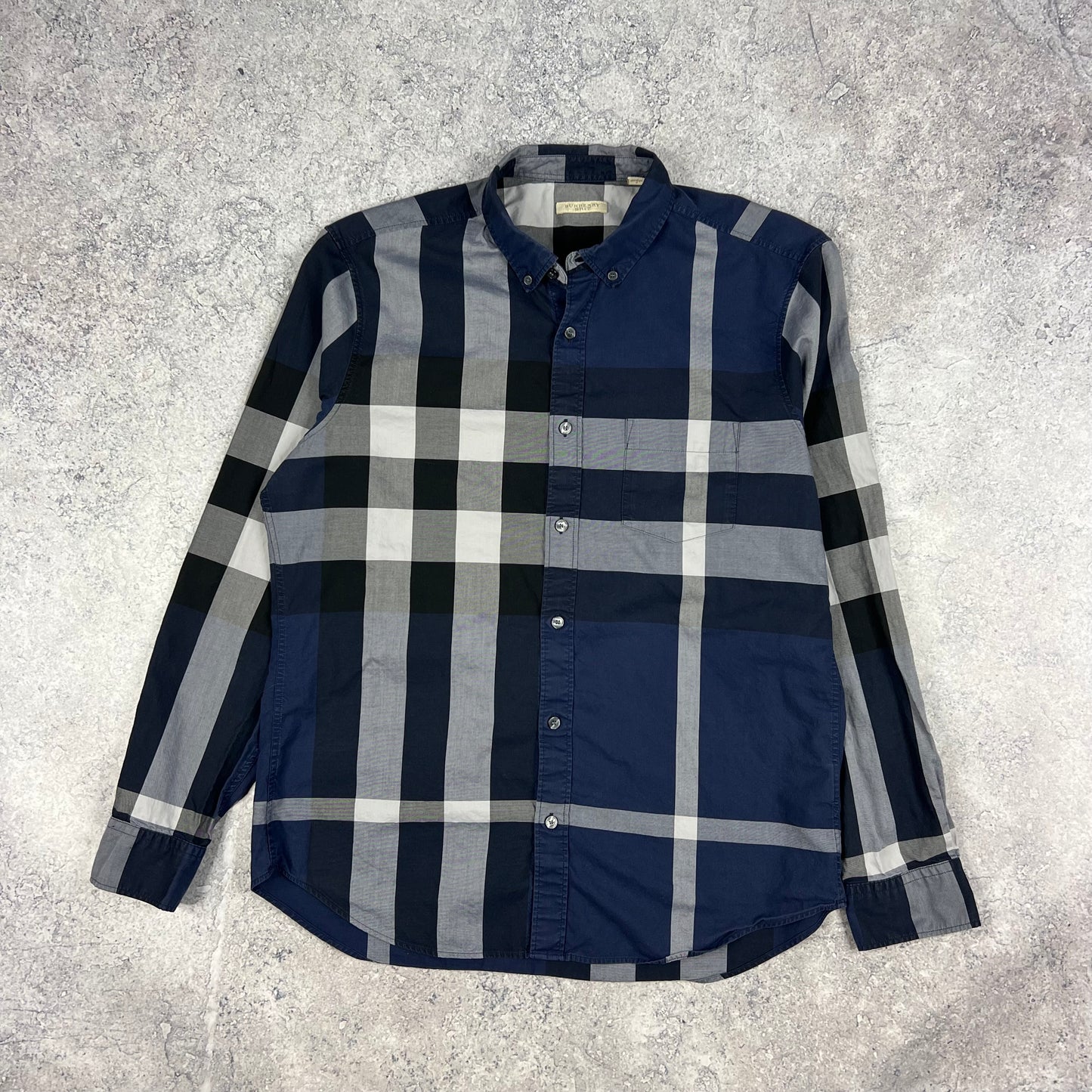 Burberry Navy Check Shirt Large 22”