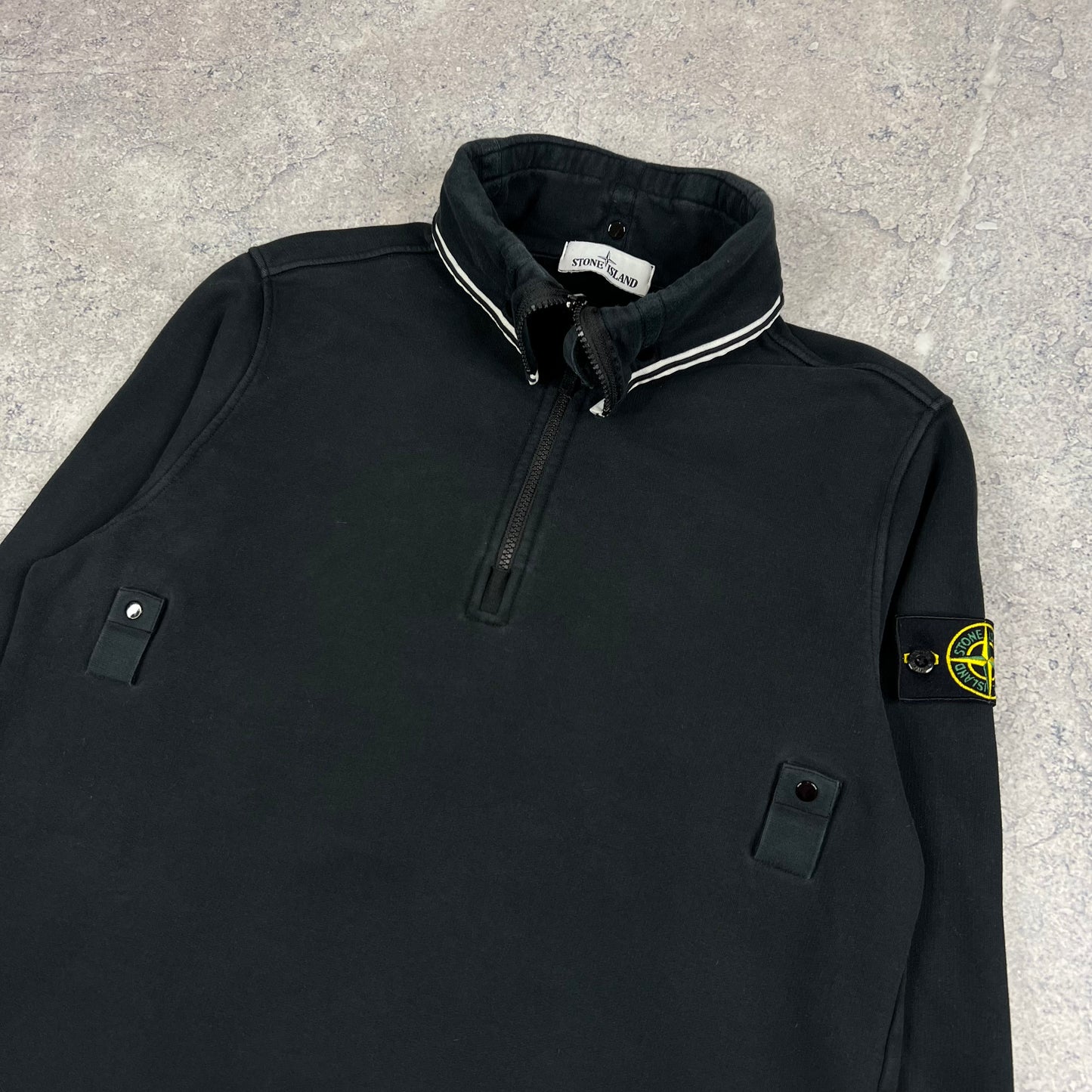 Stone Island Black Quarter Zip Sweatshirt Medium 22”