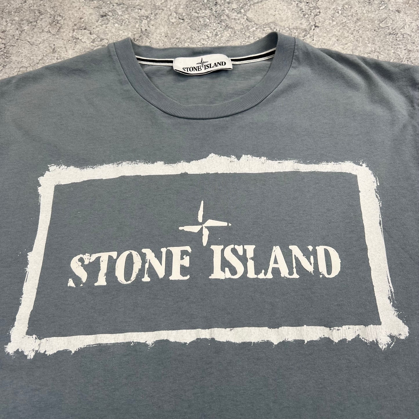 Stone Island Light Blue Stencil Logo T-Shirt Small 19.25”