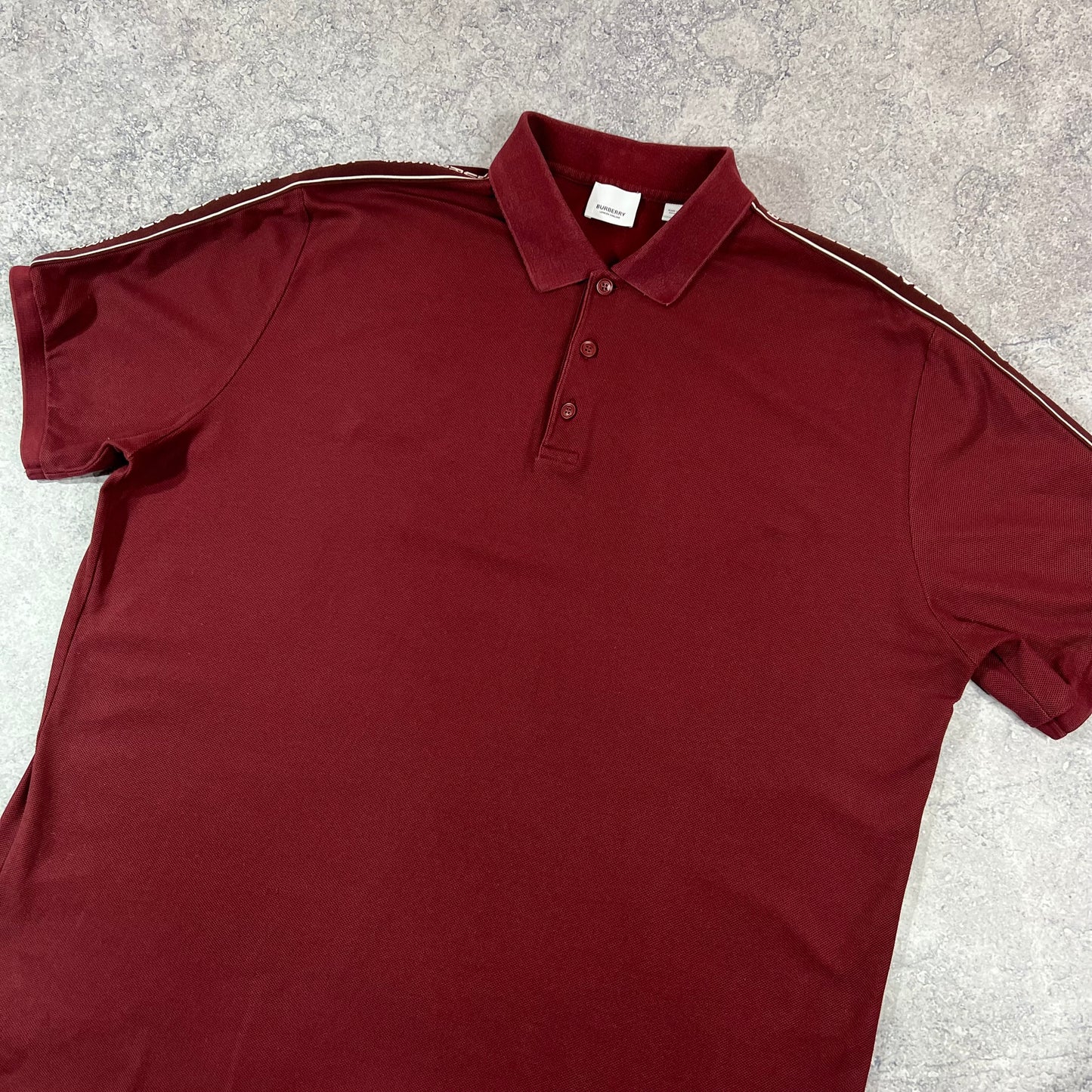 Burberry Burgundy Taped Logo Polo Shirt XL 26.5”