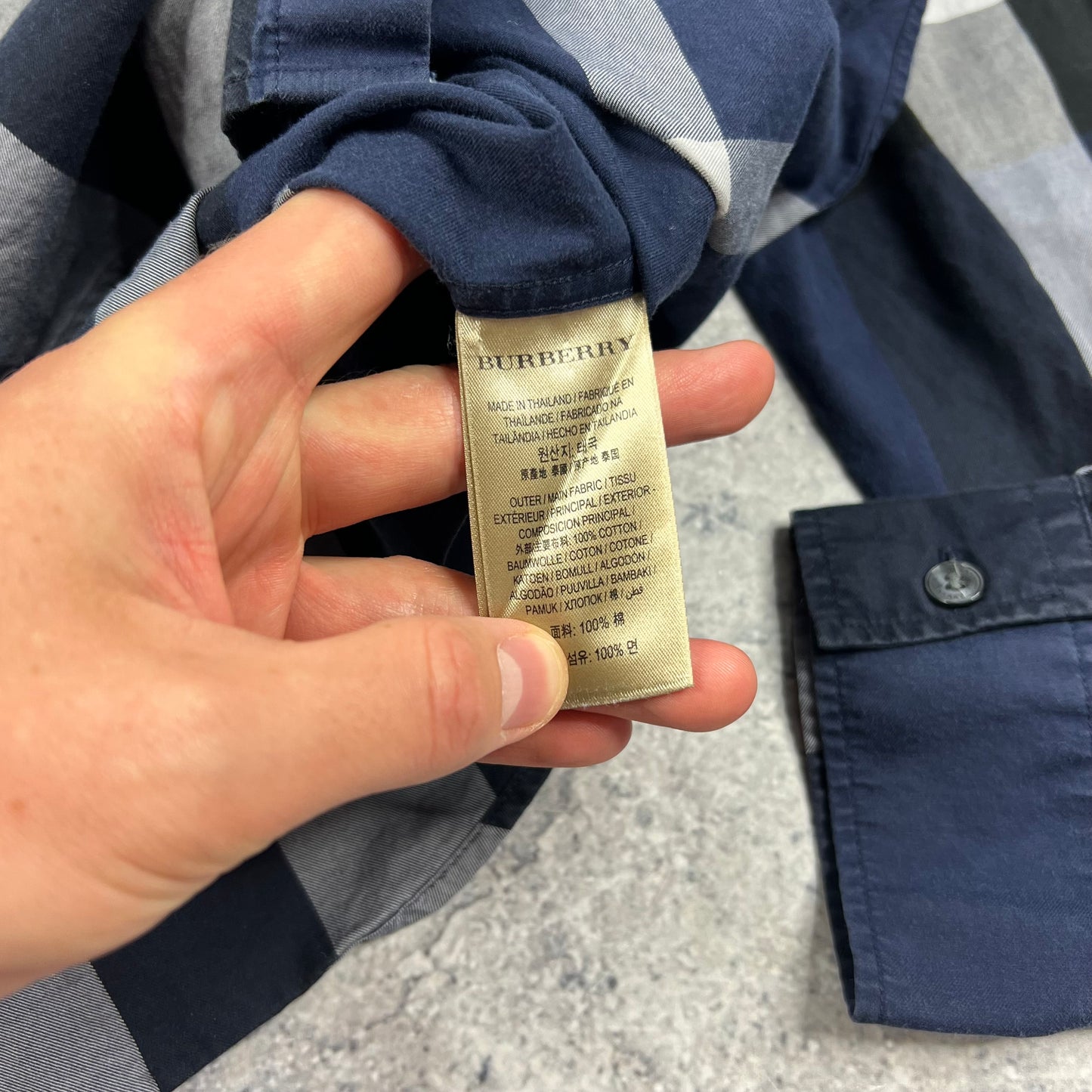 Burberry Navy Check Shirt Large 22”
