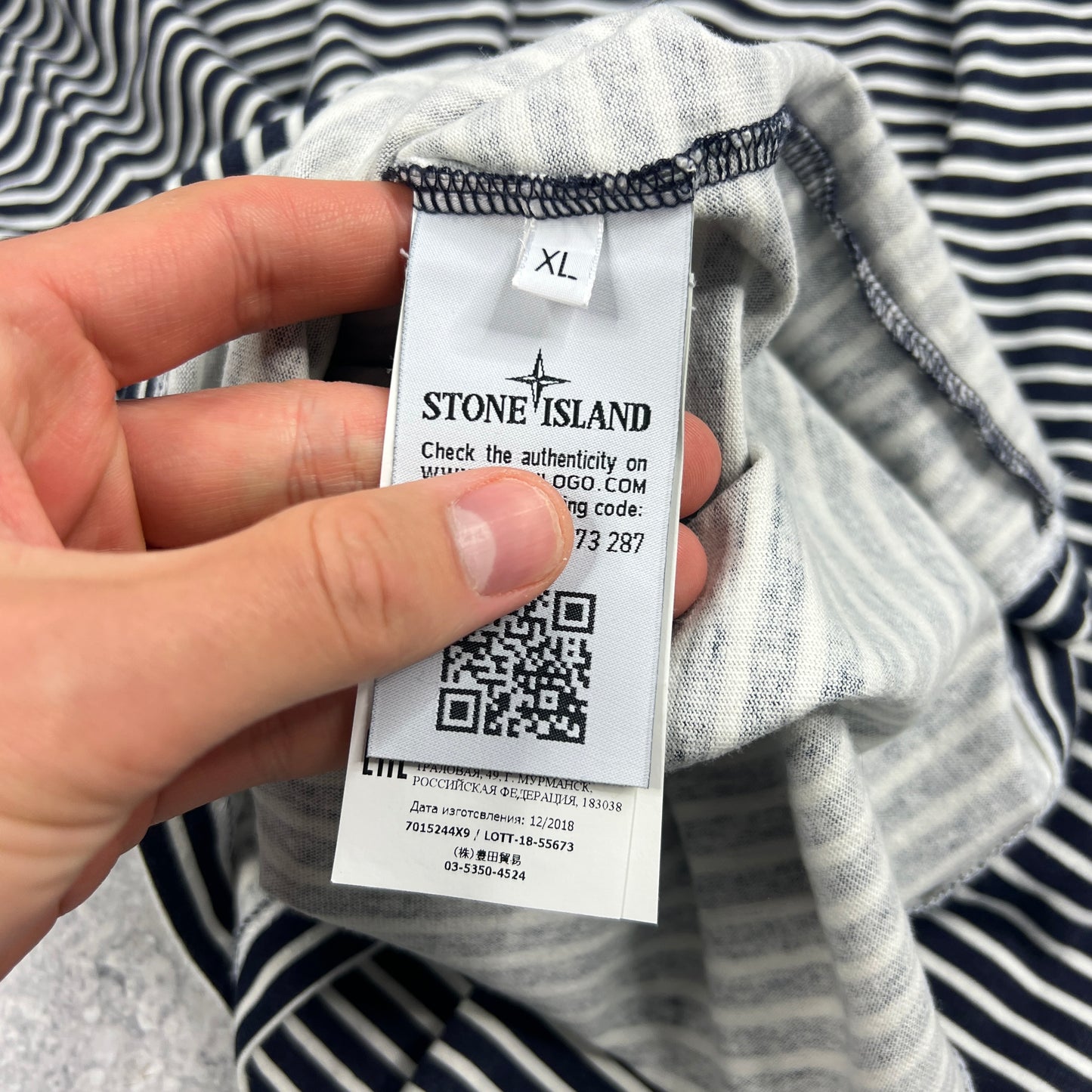 Stone Island Marina Navy Striped L/S T-Shirt XL 22.25”