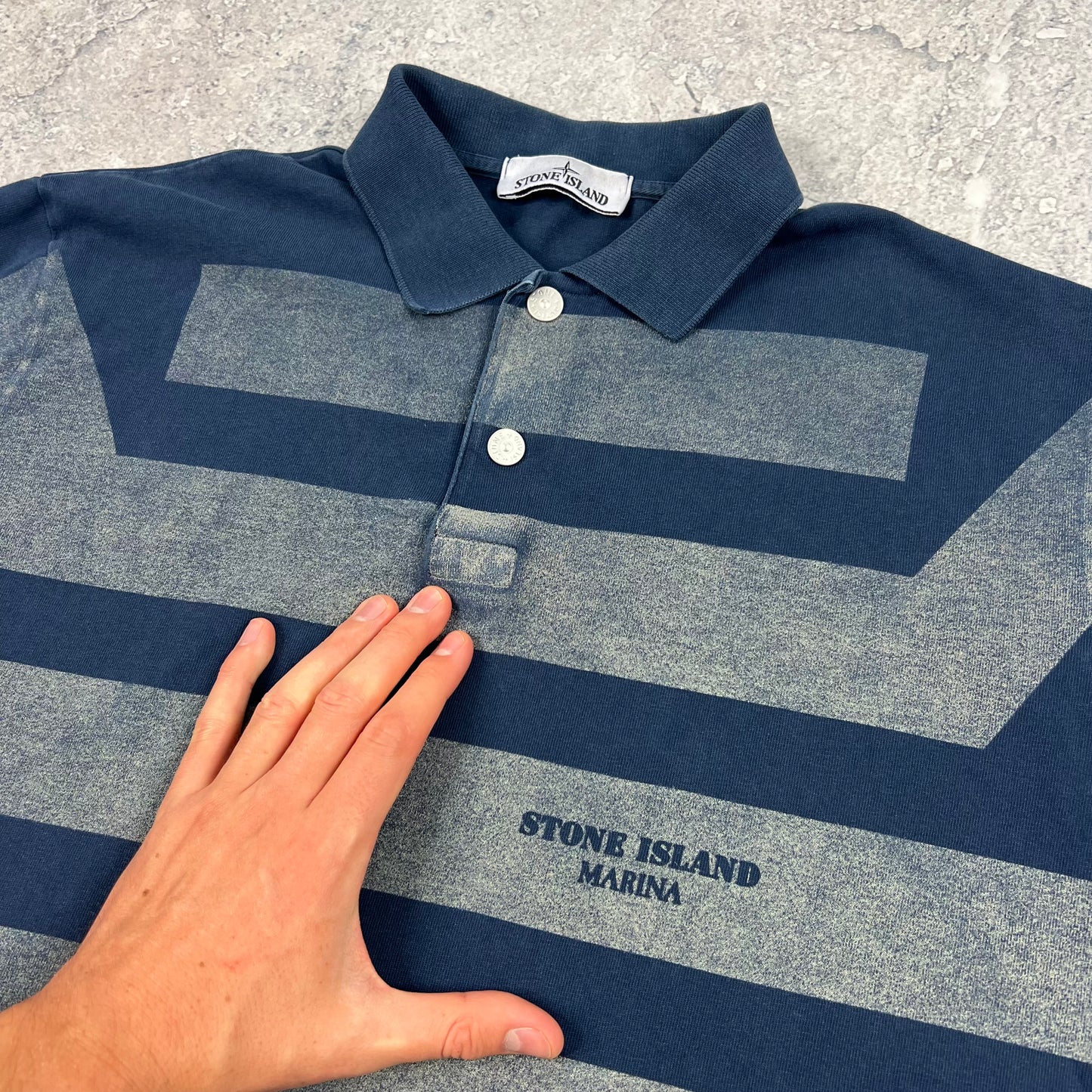 Stone Island Marina Navy/Grey Polo Shirt Medium 23.25”