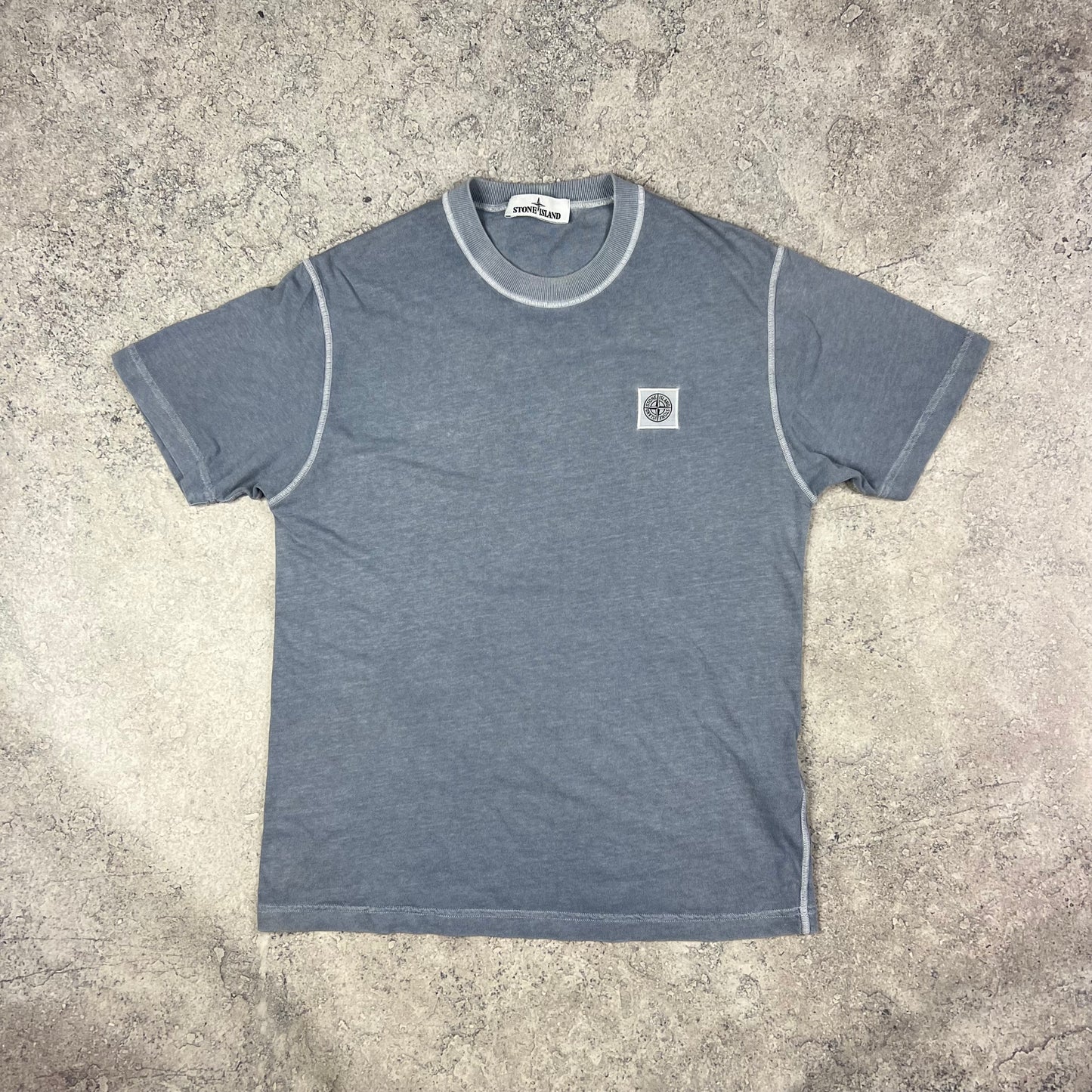Stone Island Blue Garment Dyed Patch T-Shirt Medium 20.25”
