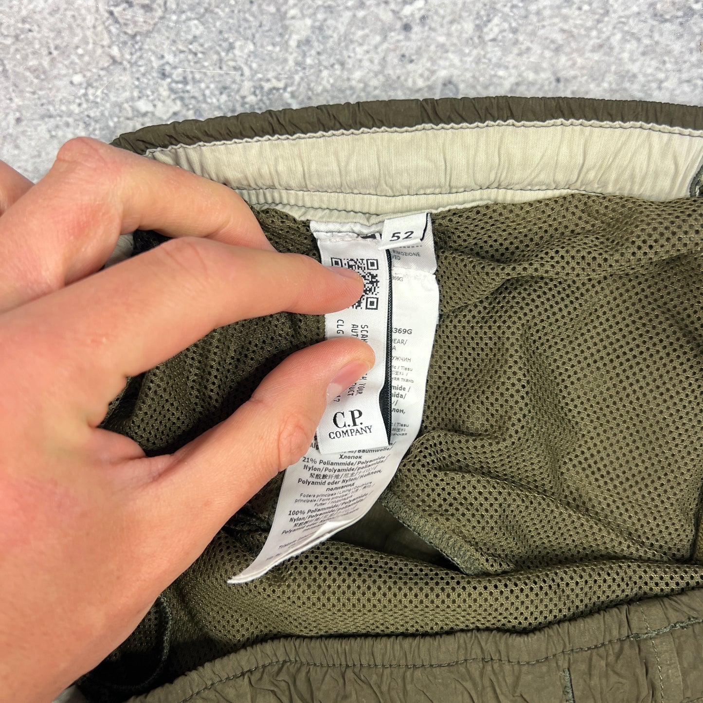 CP Company Khaki Chrome Swimshorts Size 52- W36”