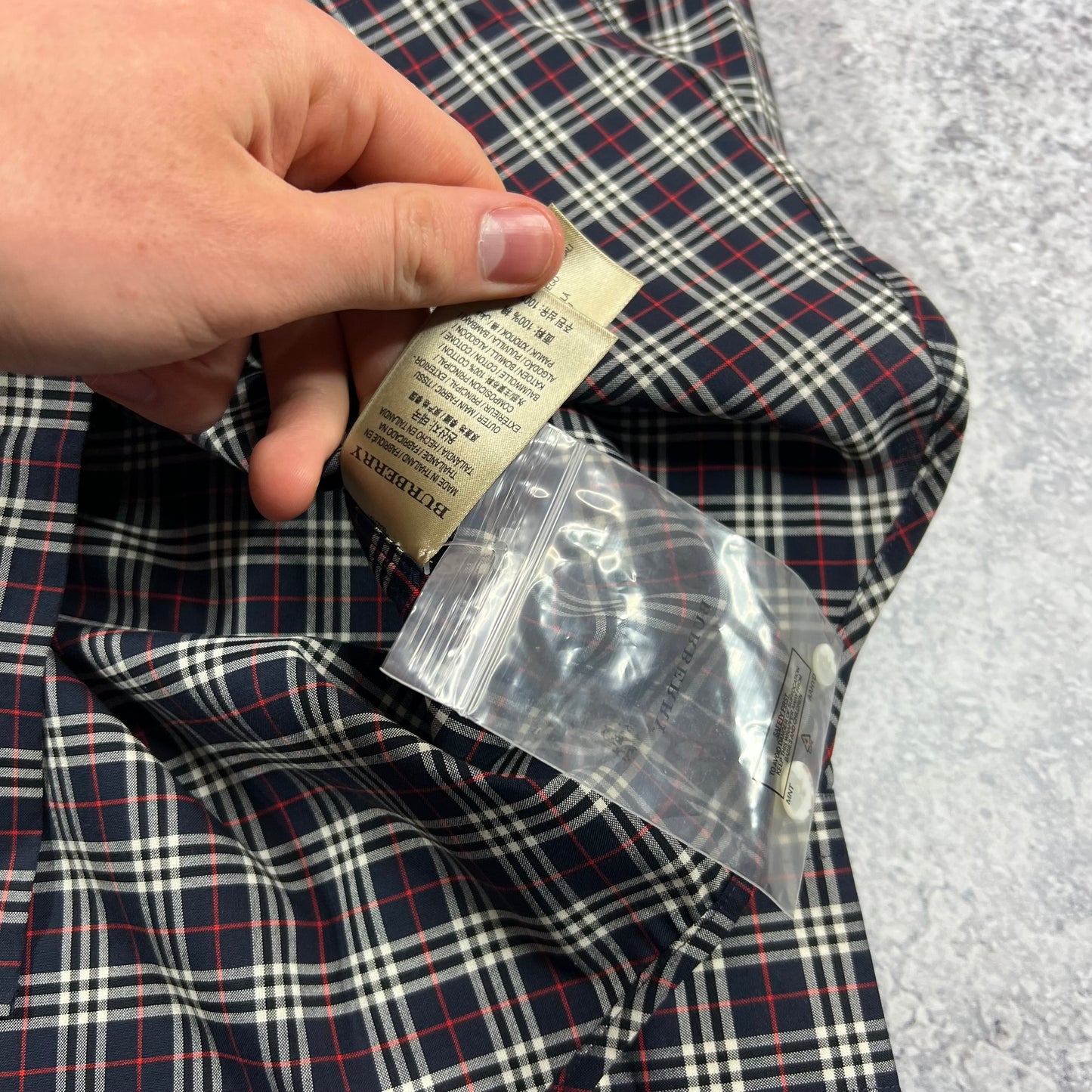 Burberry Navy Check Shirt XS/S 19.75” BNWT