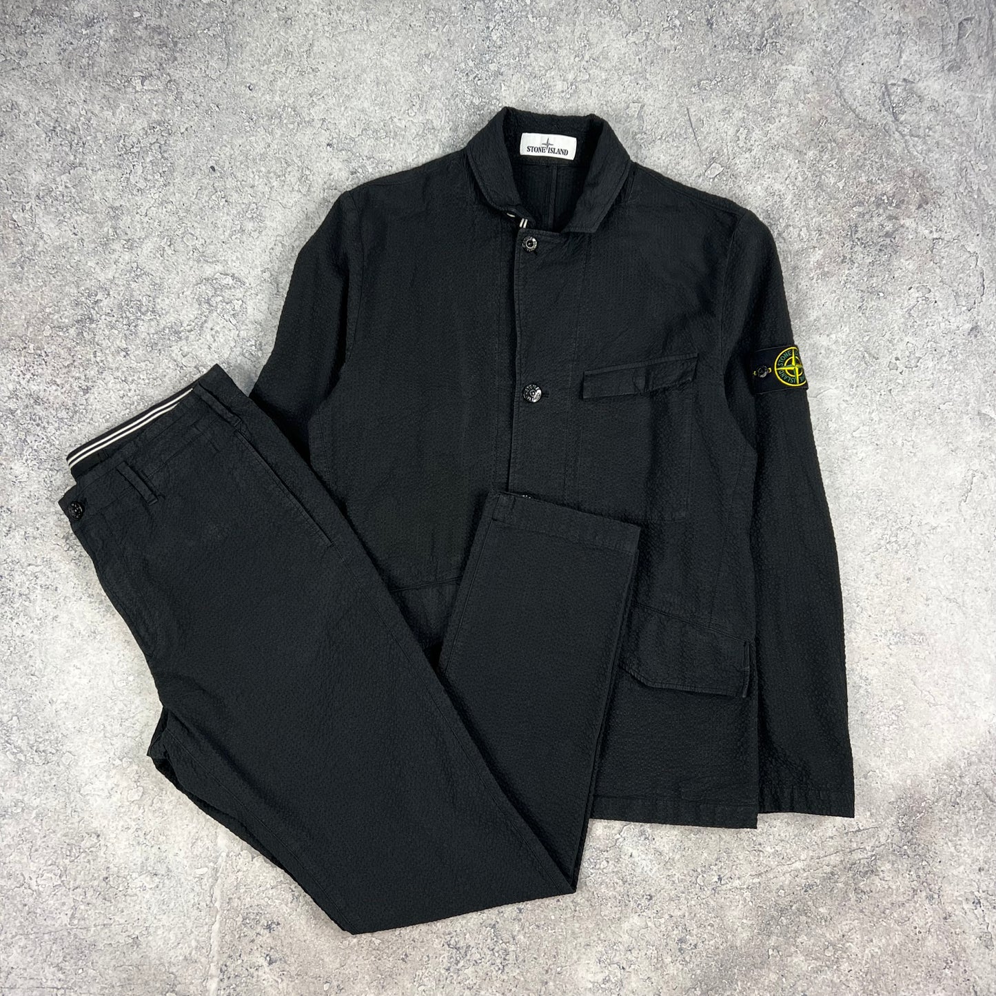 Stone Island Black Seersucker Suit Medium 32”