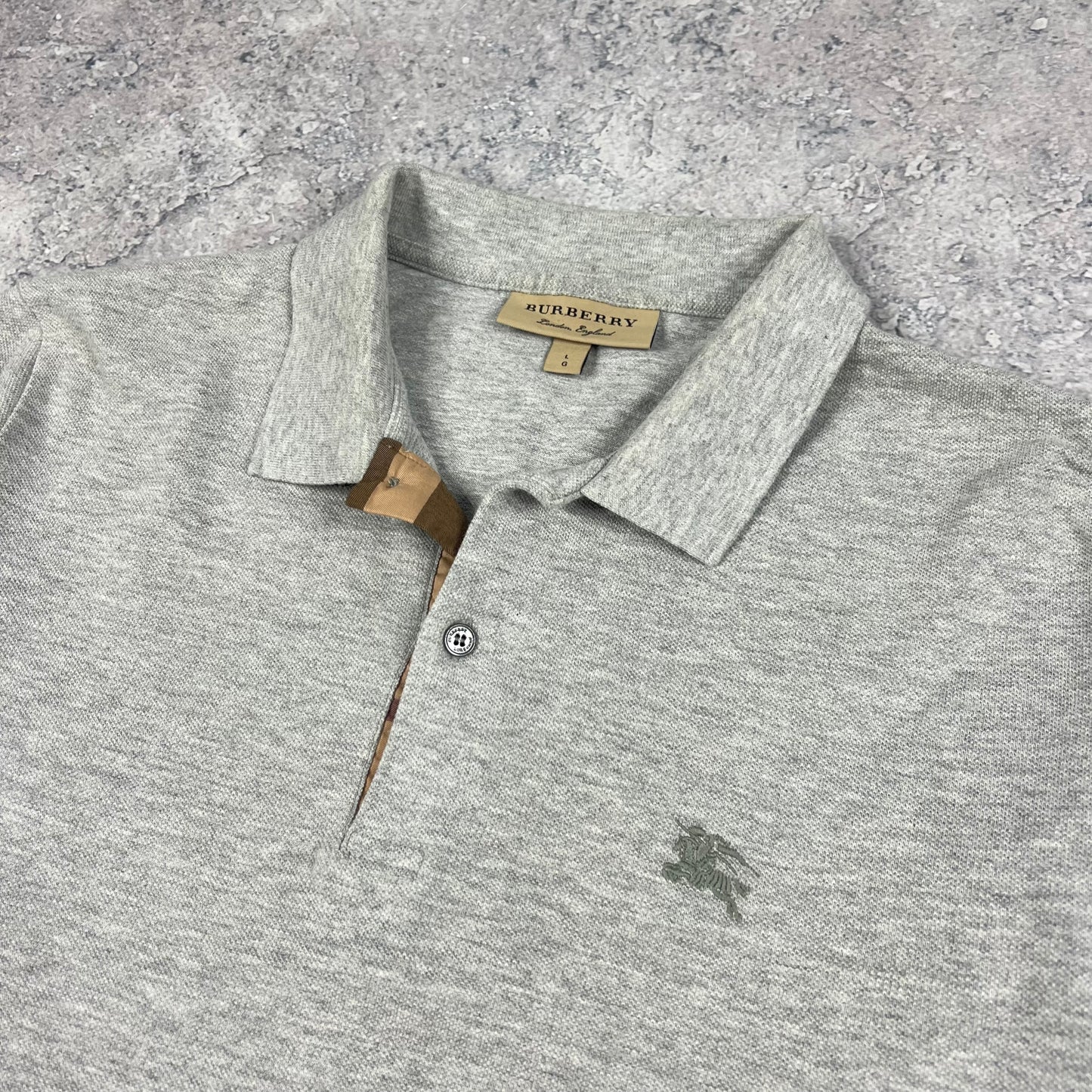 Burberry Grey Long Sleeve Polo Shirt Large 21.5”