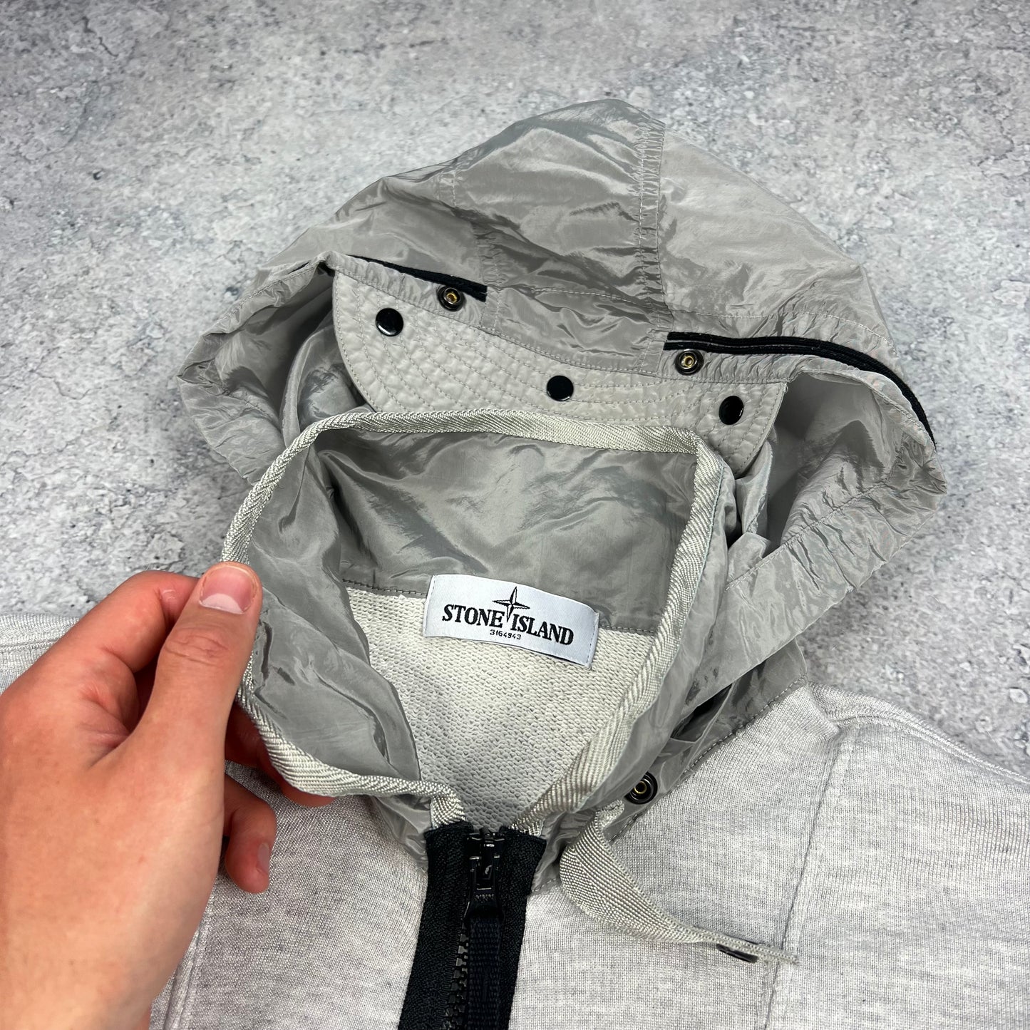 Stone Island Grey Nylon Metal Hoodie Small 19.25”