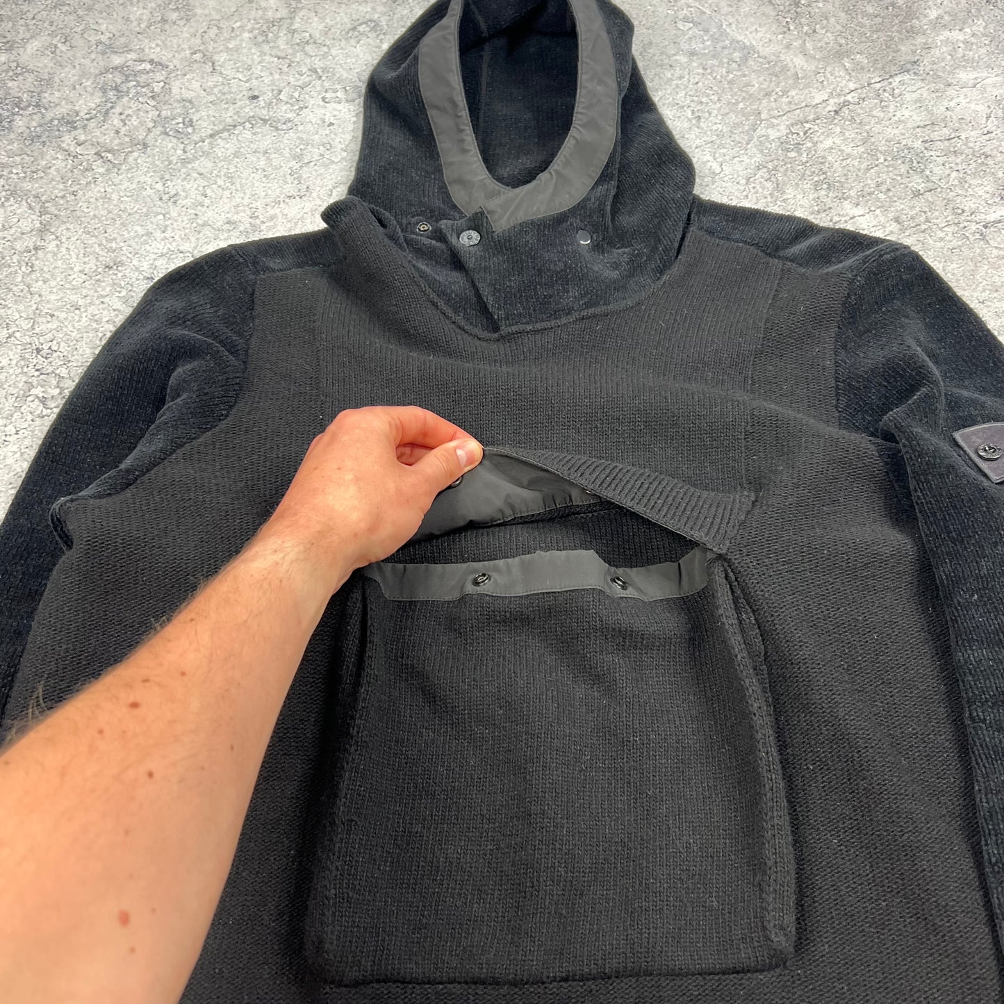 Stone Island Black Ghost Chenille Knit Hoodie Large 23.5”