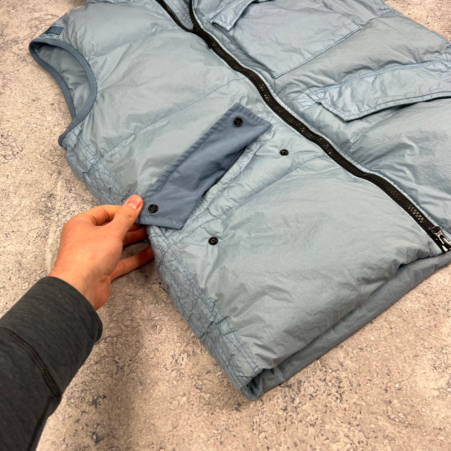 Stone Island Blue Crinkle Reps Down Gilet Large 23.5”