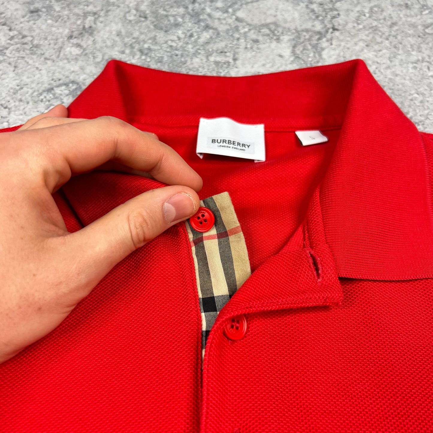 Burberry Red Long Sleeve Polo Shirt Large 21.25”