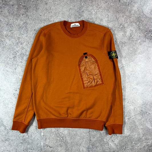 Stone Island Orange Lamy Flock Sweatshirt Small 21.75”