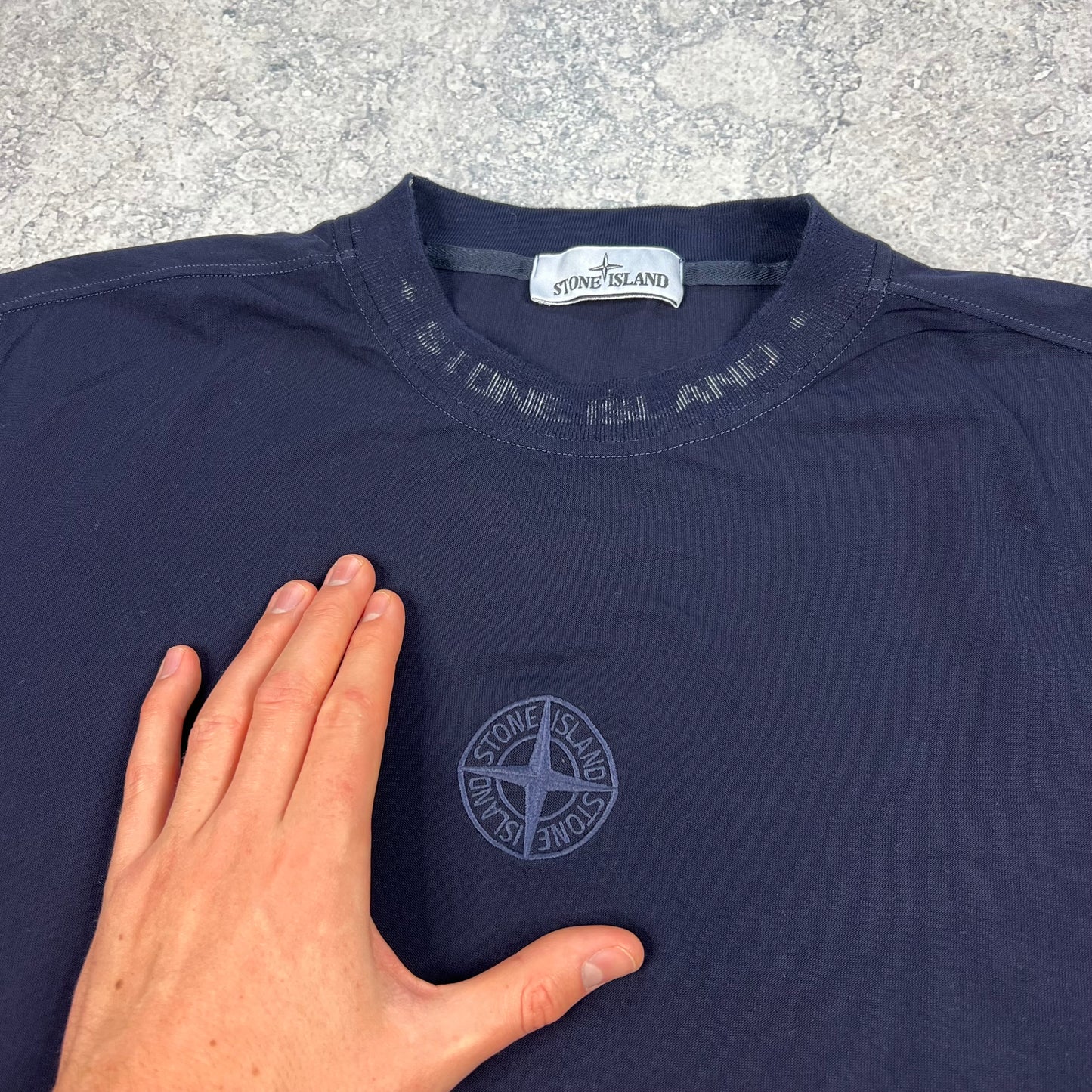 Stone Island Navy Ribbed Logo T-Shirt Large 22.5”