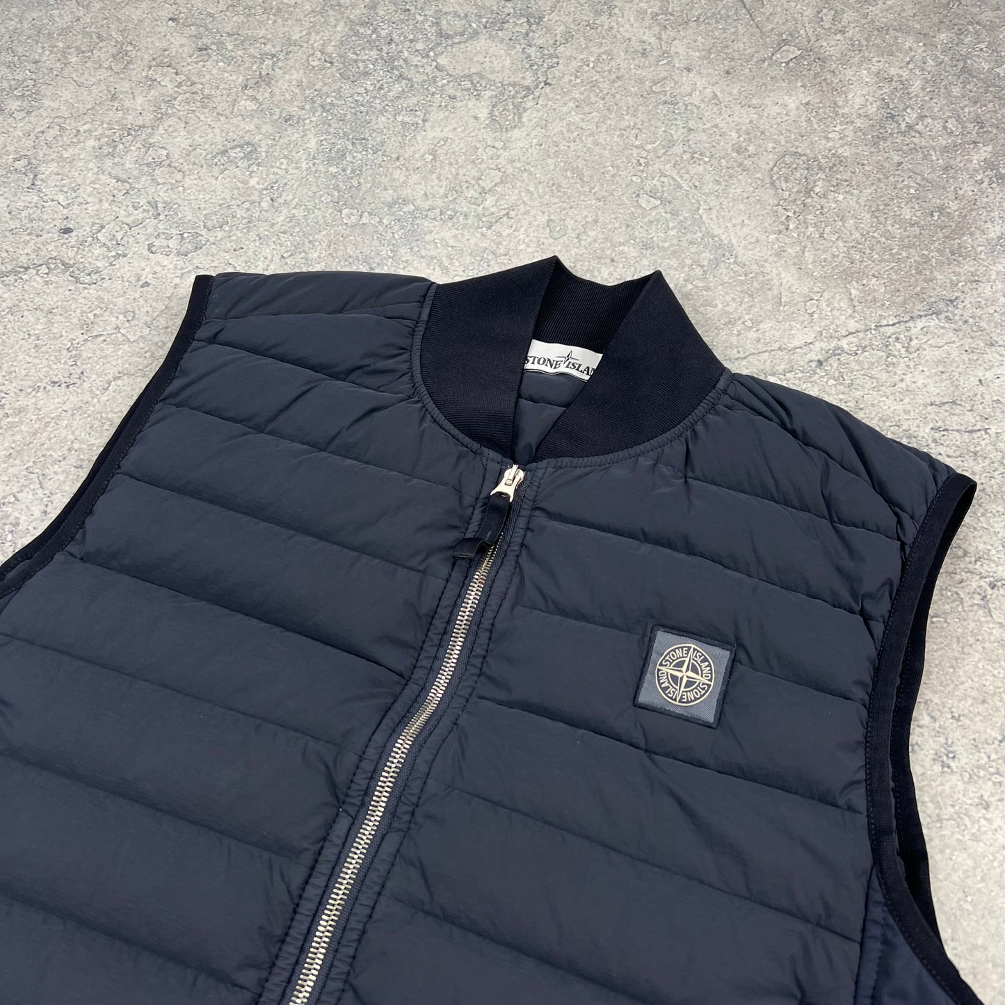 Stone Island Navy Loom Woven Down Gilet Small 20”