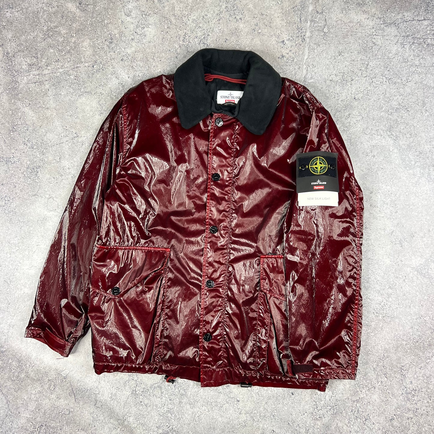 Stone Island x Supreme New Silk Light Red Jacket Medium 23”