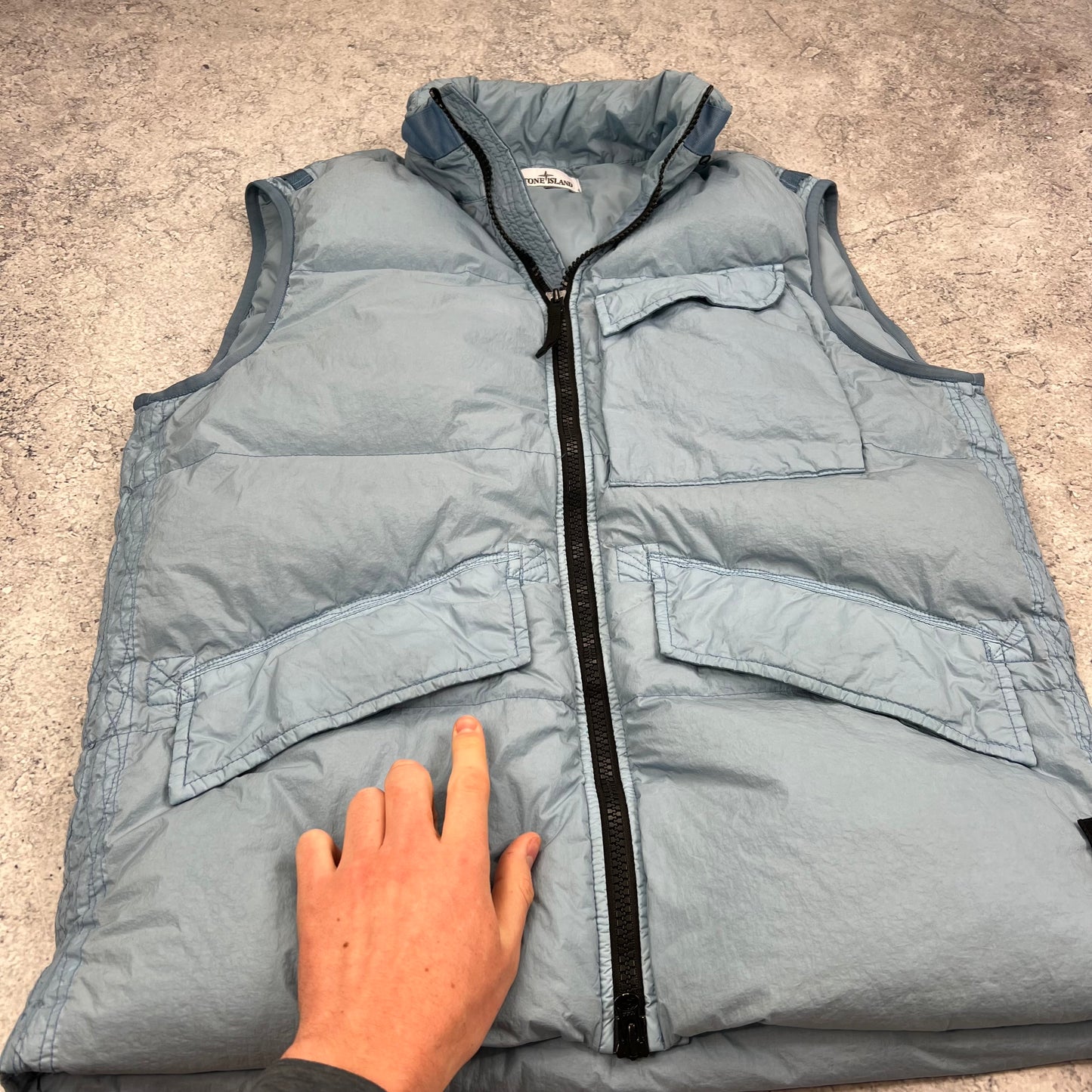 Stone Island Blue Crinkle Reps Down Gilet Large 23.5”