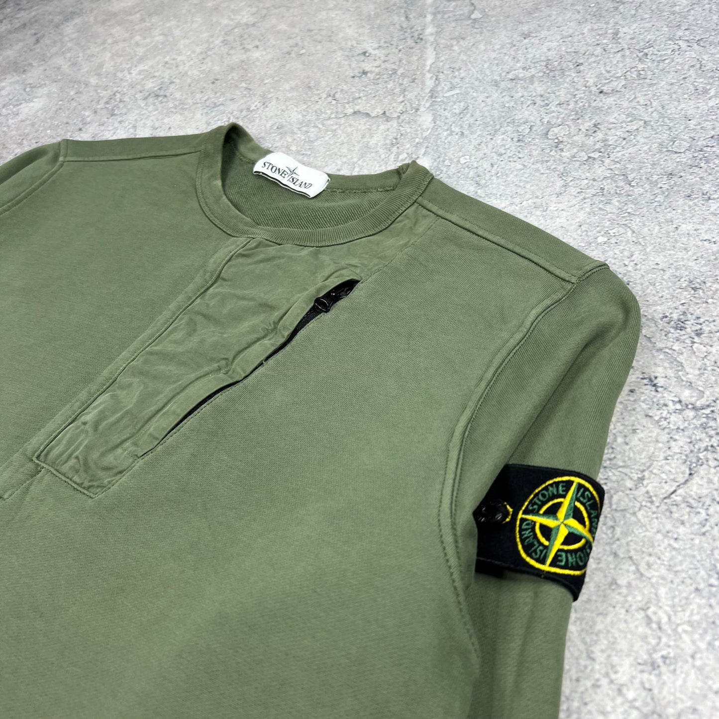Stone Island Green Zip Pocket Sweatshirt Medium 22”