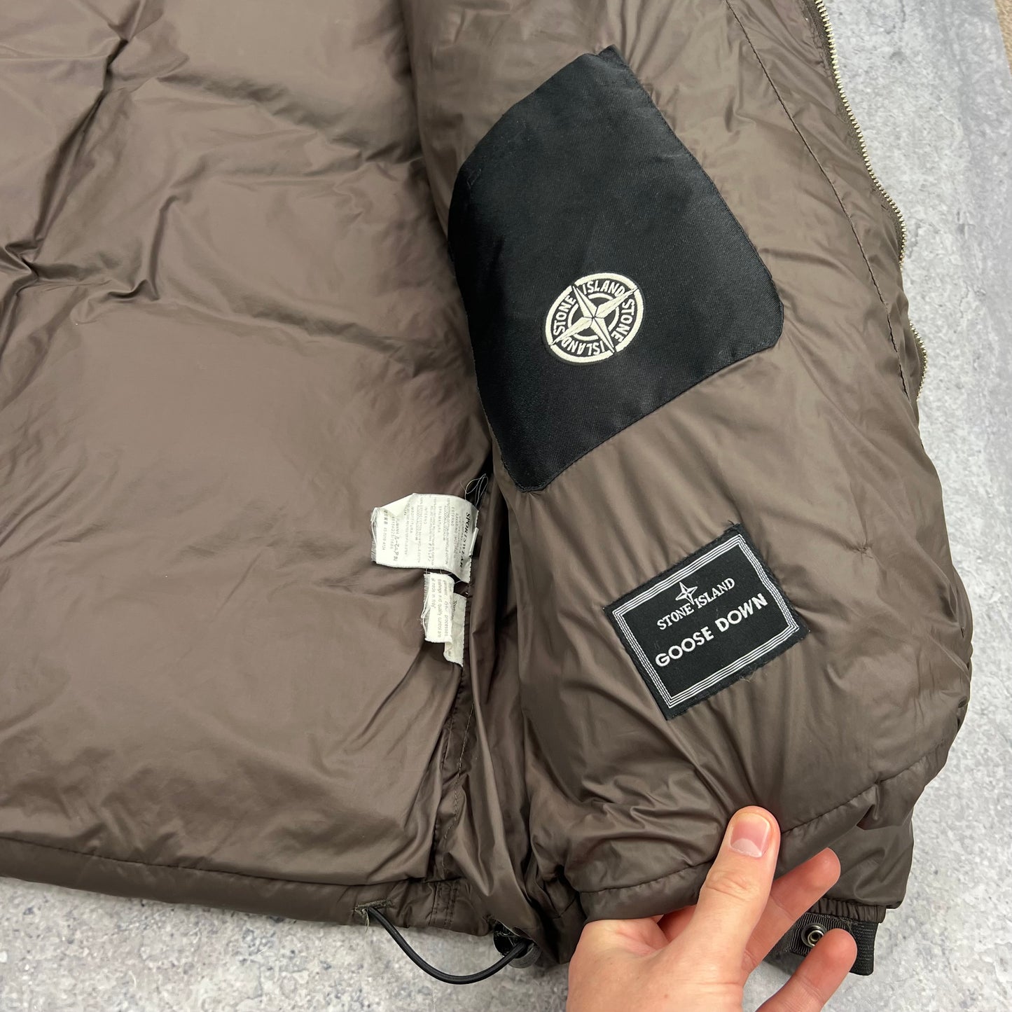 Stone Island Brown Opaque Nylon Tela Down Jacket XL 24.5”