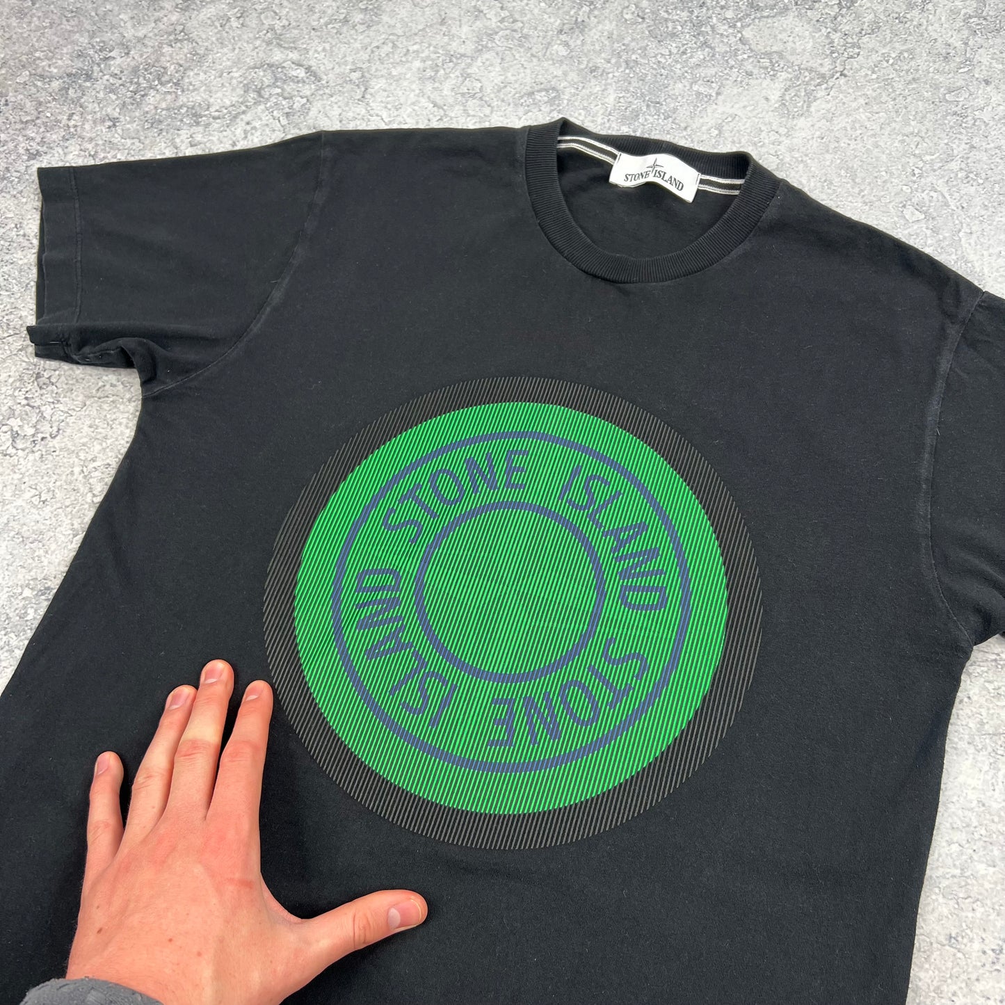 Stone Island Black/Green Logo T-Shirt Medium 19.75”