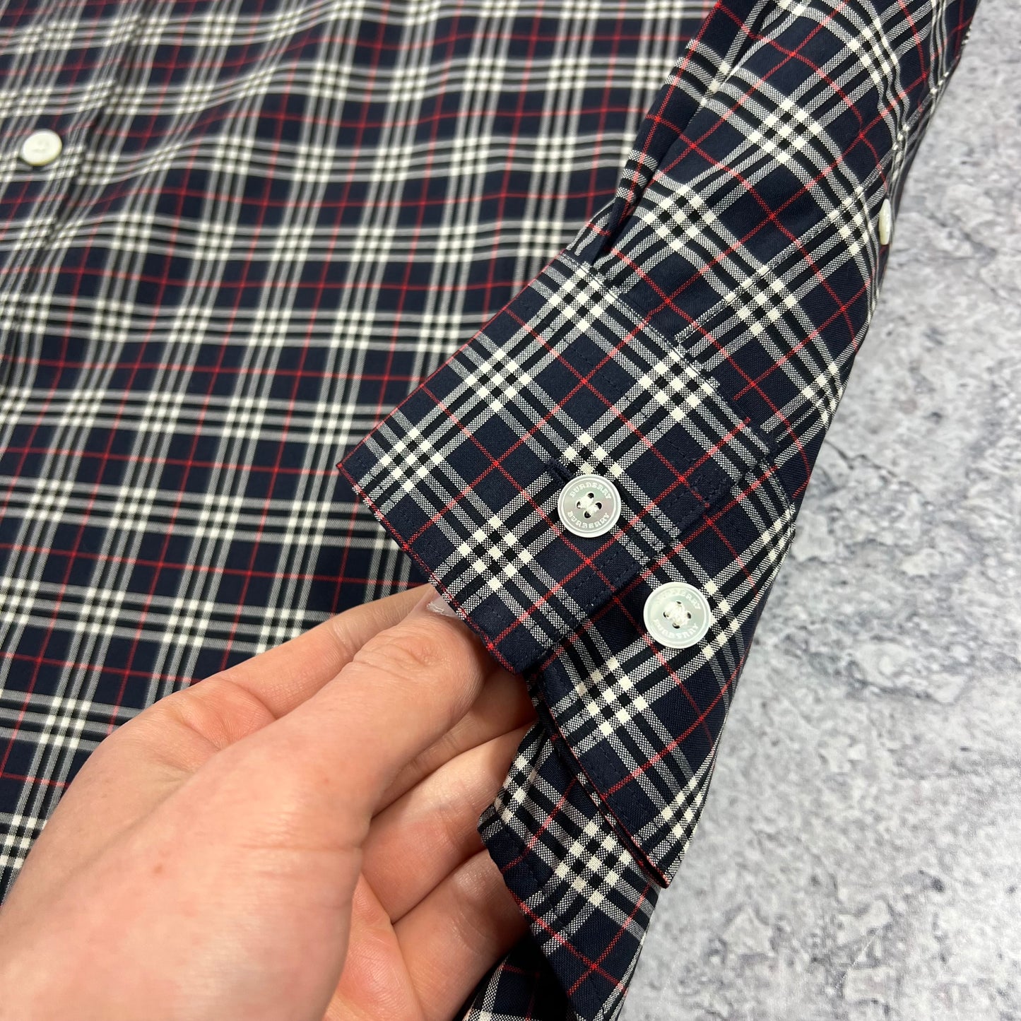 Burberry Navy Check Shirt XS/S 19.75” BNWT