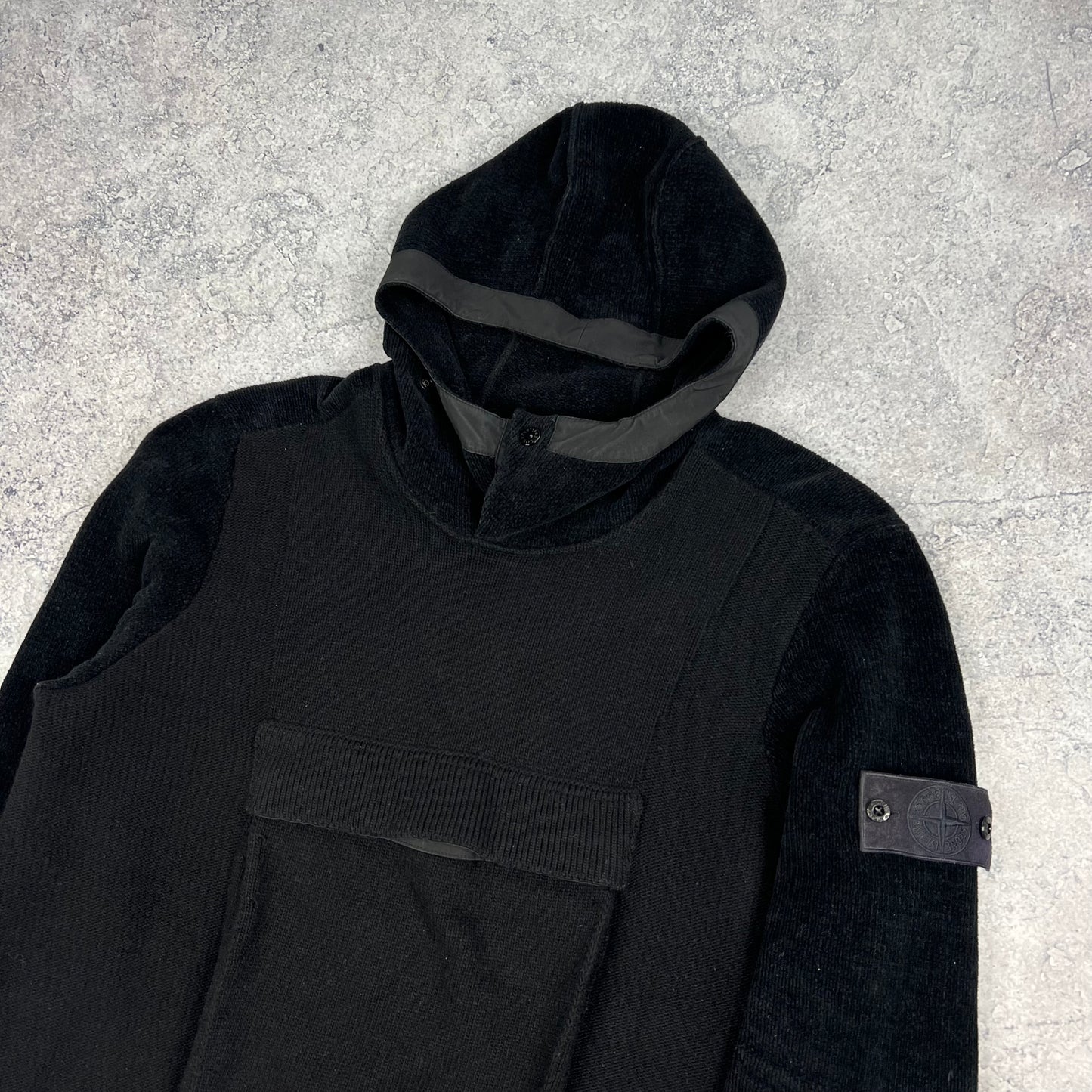 Stone Island Black Ghost Chenille Knit Hoodie Large 23.5”