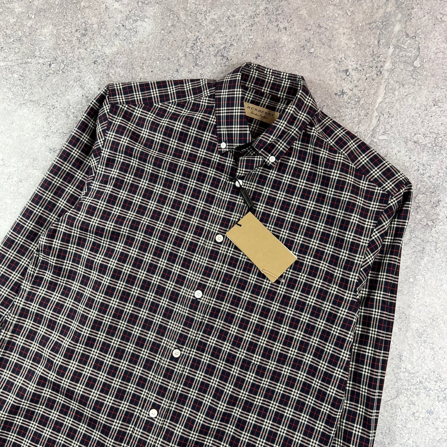 Burberry Navy Check Shirt XS/S 19.75” BNWT