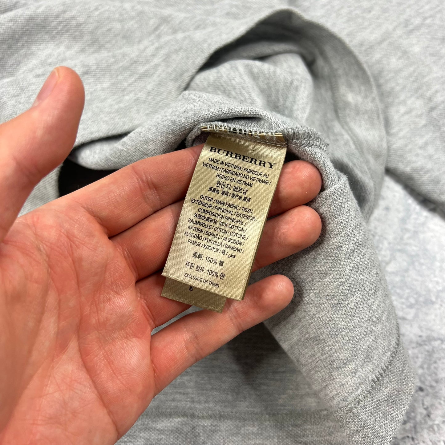 Burberry Grey Long Sleeve Polo Shirt Large 21.5”