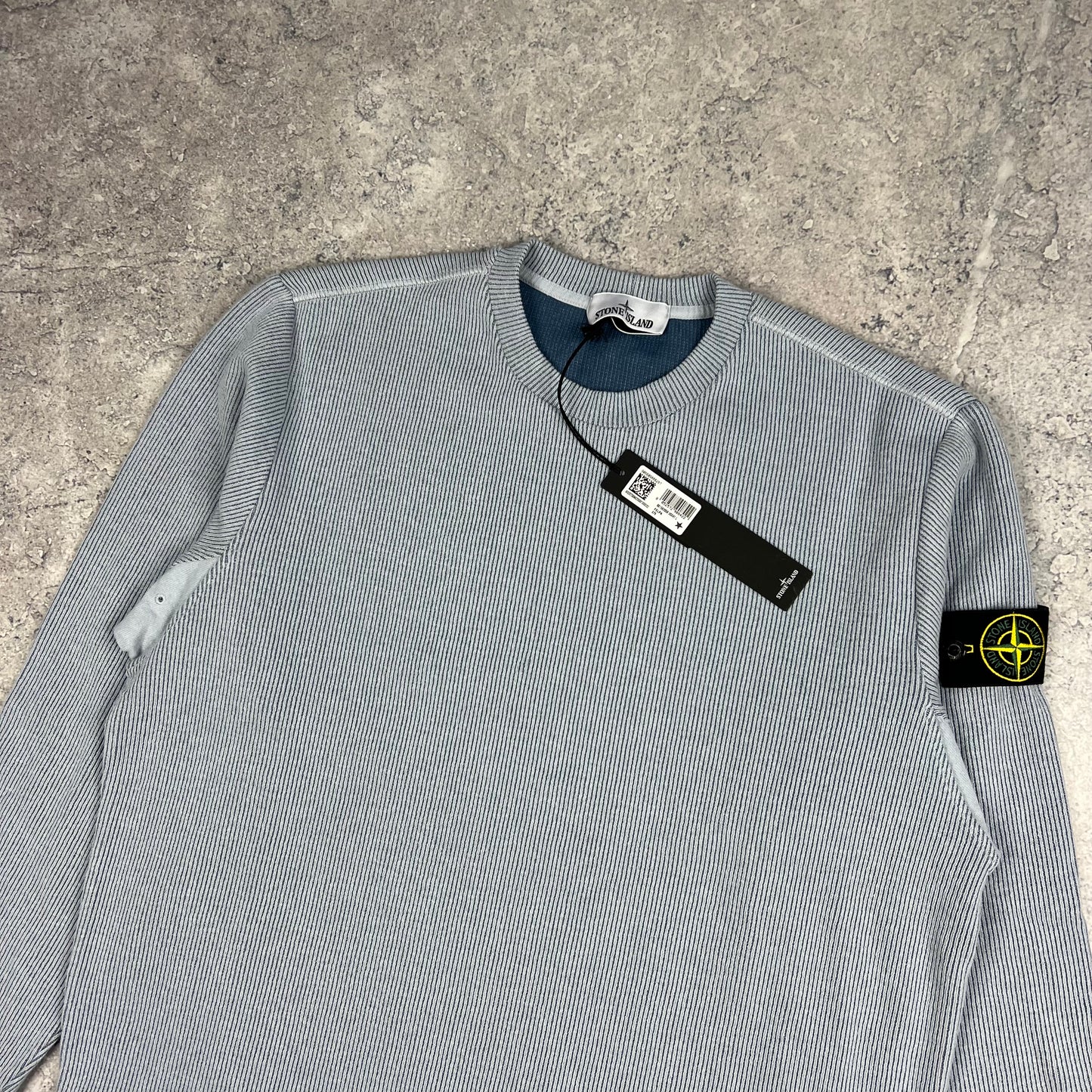 Stone Island Blue Ribbed Cotton Sweatshirt Large 23.5” BNWT