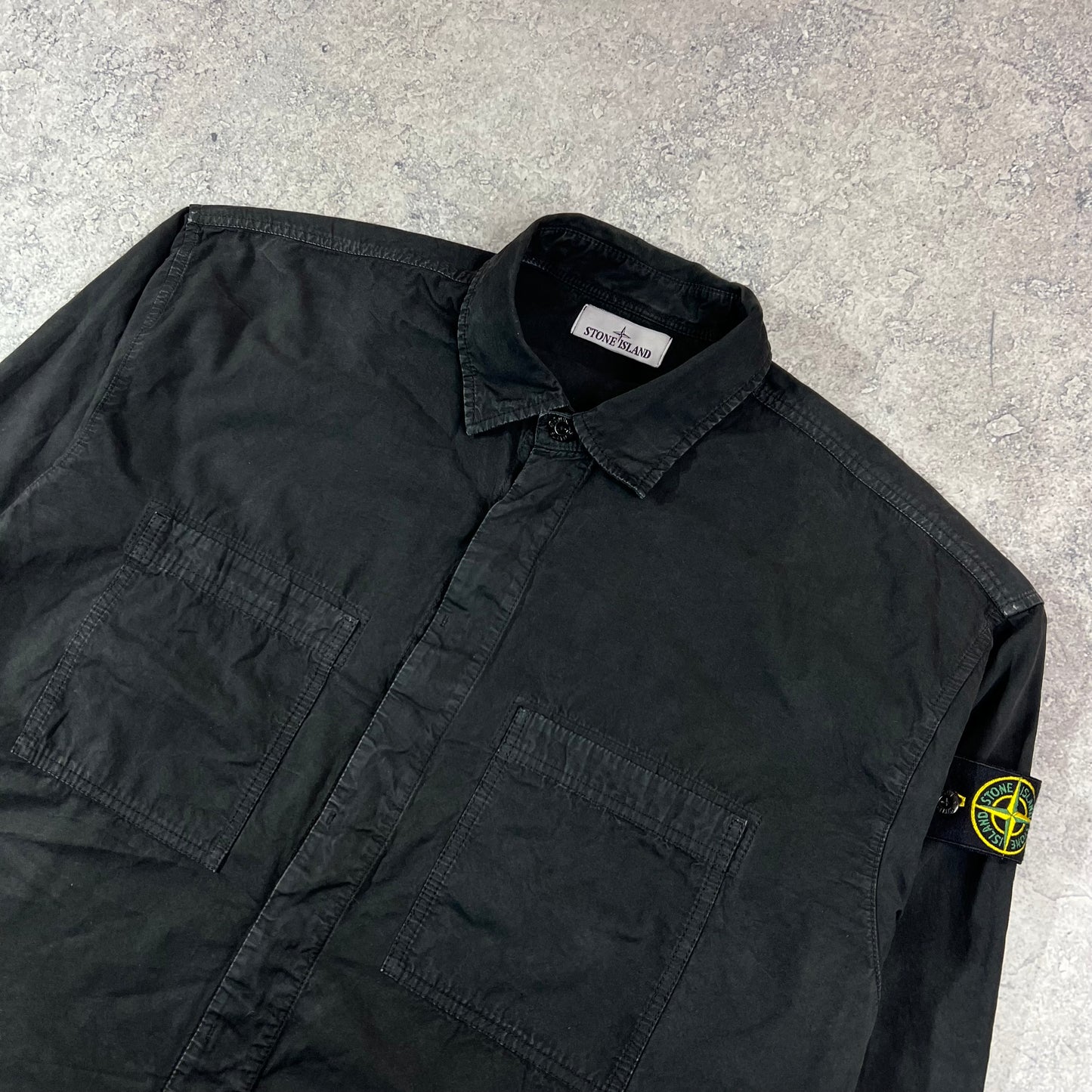 Stone Island Black Garment Dyed Overshirt Large 25”