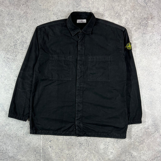 Stone Island Black Garment Dyed Overshirt Large 25”