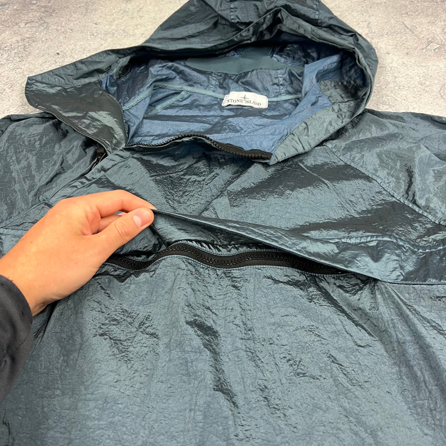 Stone Island Blue Nylon Metal Econyl Smock Large 24.75”