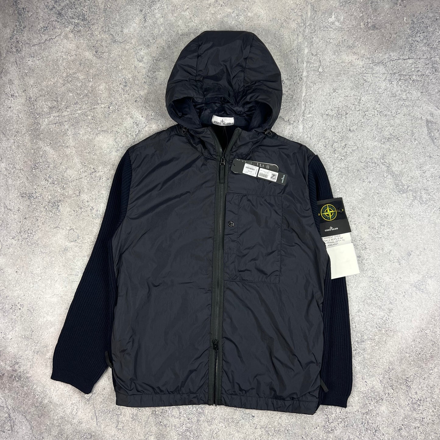 Stone Island Navy Crinkle Reps Knit Primaloft Jacket XL 24” BNWT