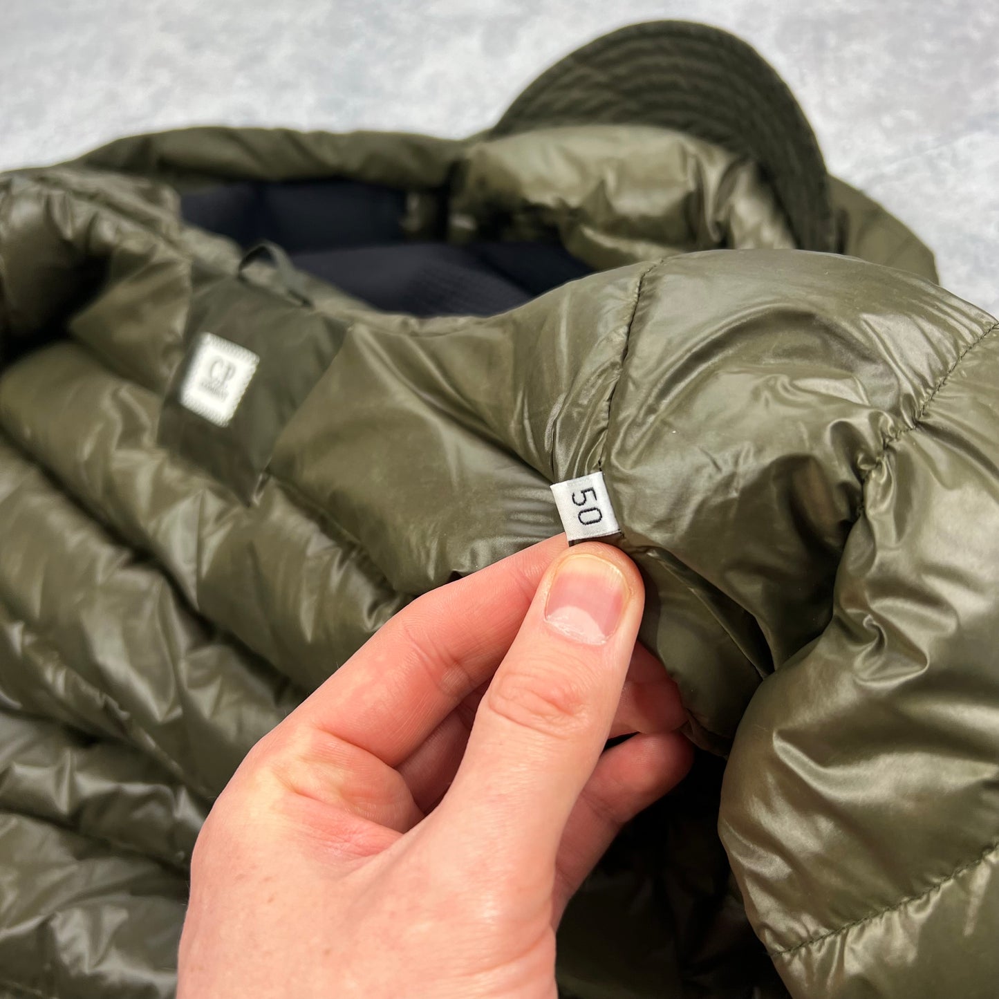 CP Company Khaki Micro M Down Jacket Size 50 Large 24”