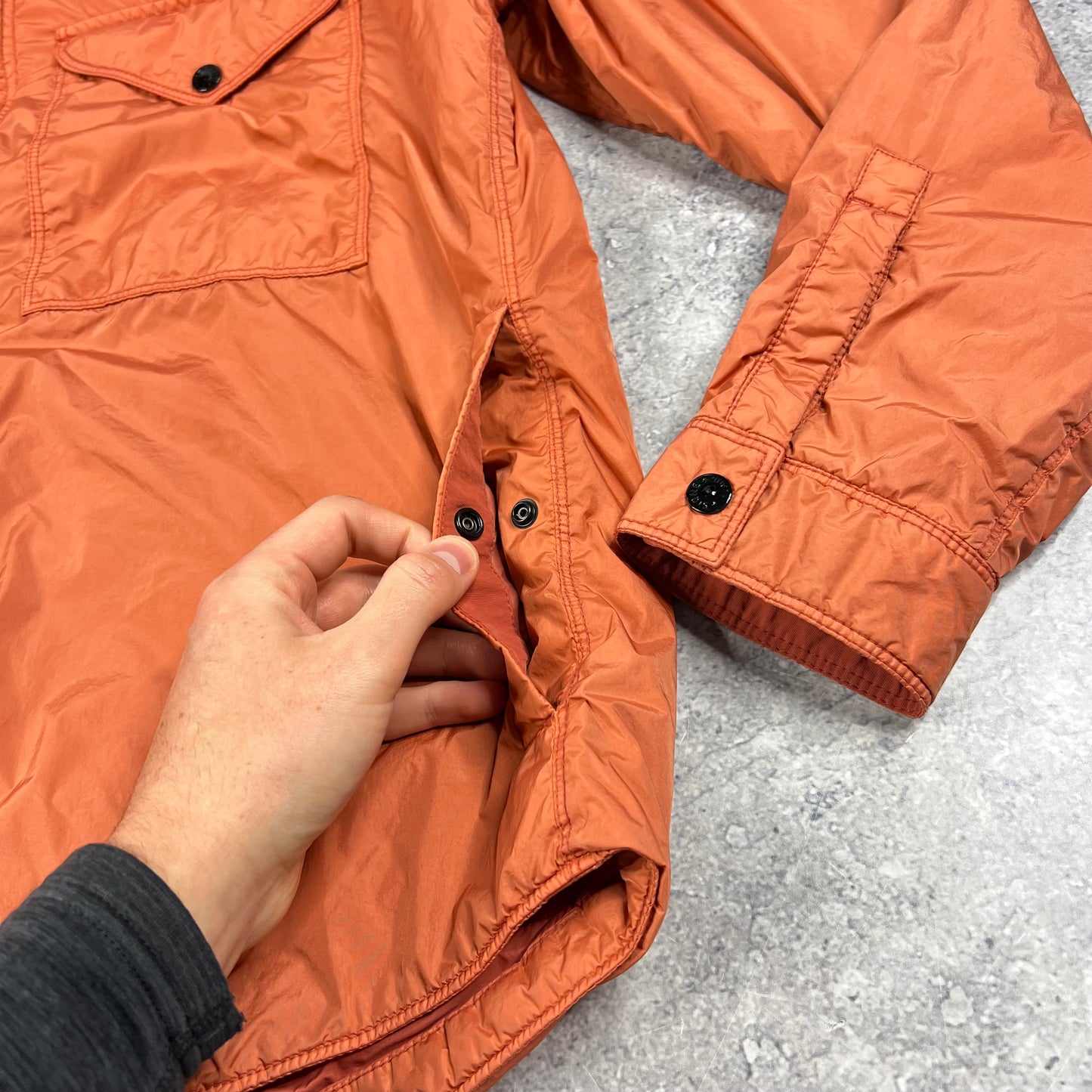 Stone Island Orange Crinkle Reps Primaloft Jacket Large 23.25”