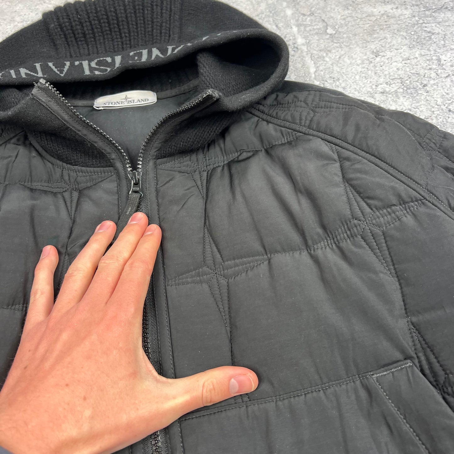 Stone Island Black Cupro Cotton Stella Primaloft Jacket Large 22.5”