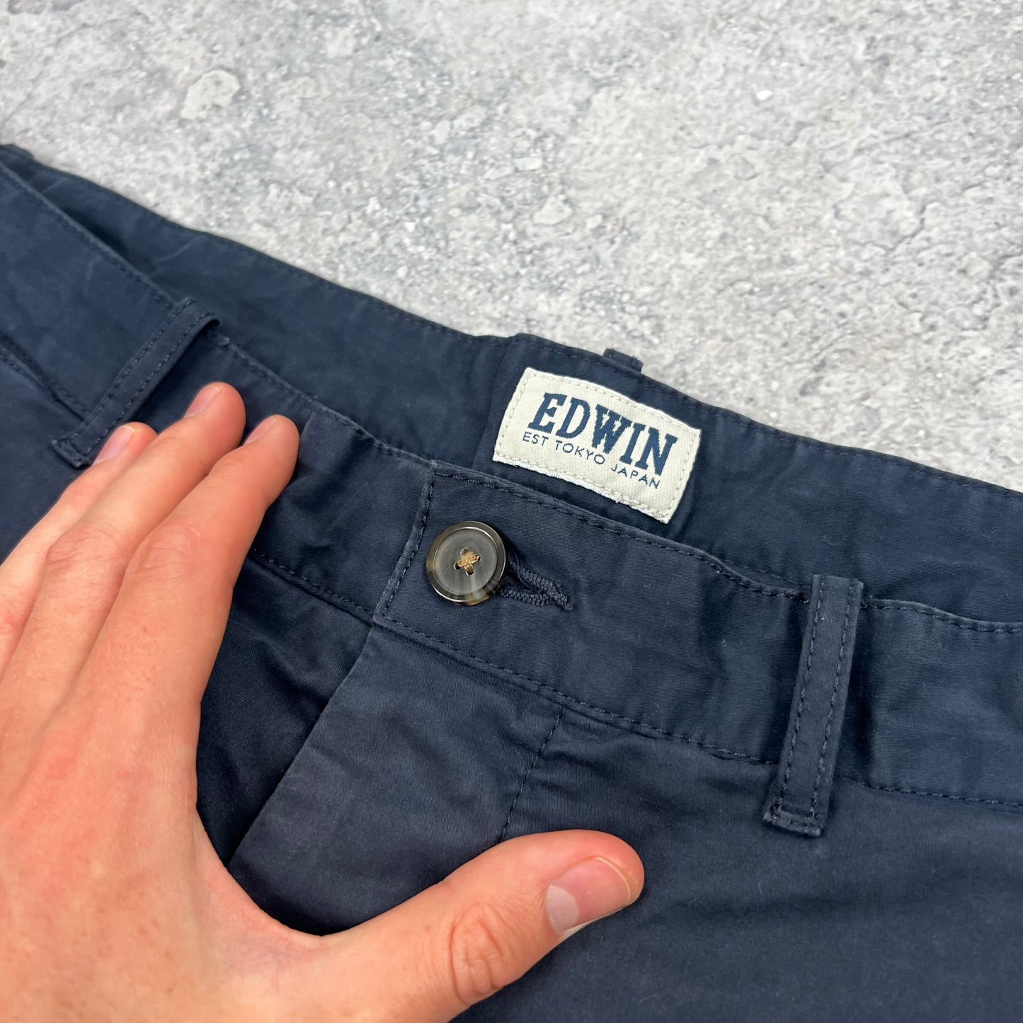 Edwin Navy Rail Chino Shorts W36”