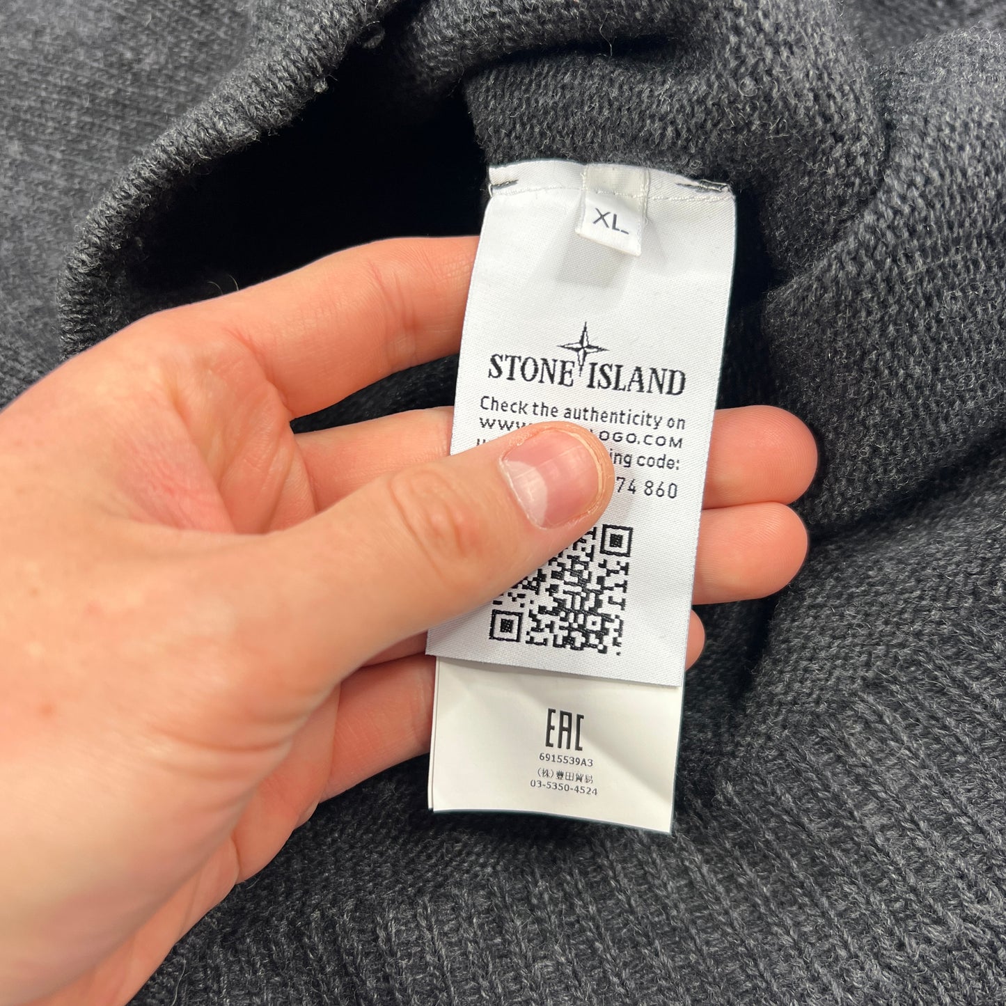 Stone Island Dark Grey Wool Q Zip Jumper XL 23”